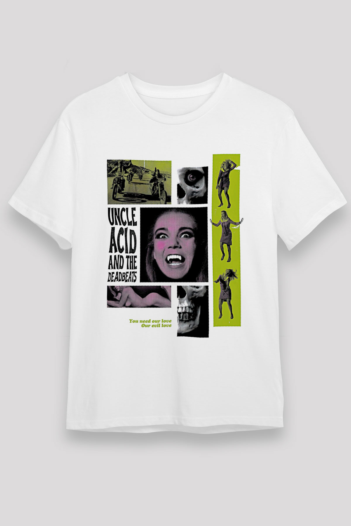Uncle Acid Baskılı Unisex Beyaz Tişört - Tshirt