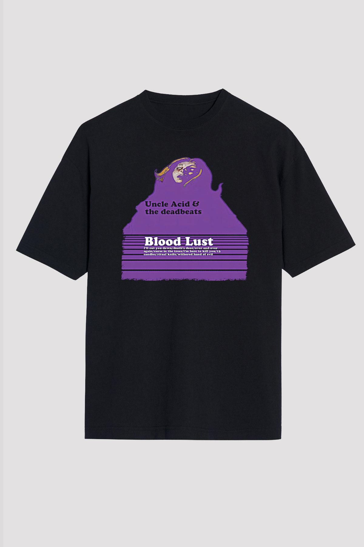 Uncle Acid Baskılı Unisex Siyah Oversize Tişört - Tshirt