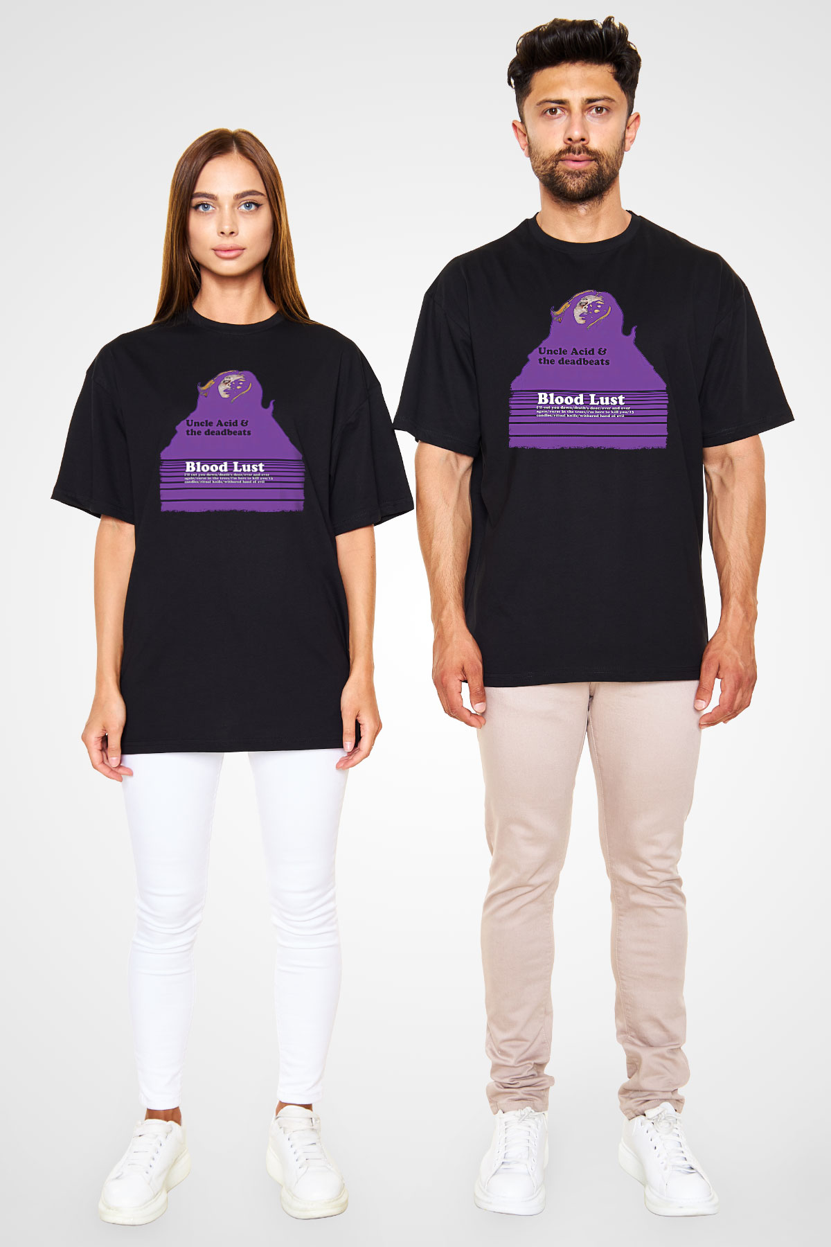Uncle Acid Baskılı Unisex Siyah Oversize Tişört - Tshirt