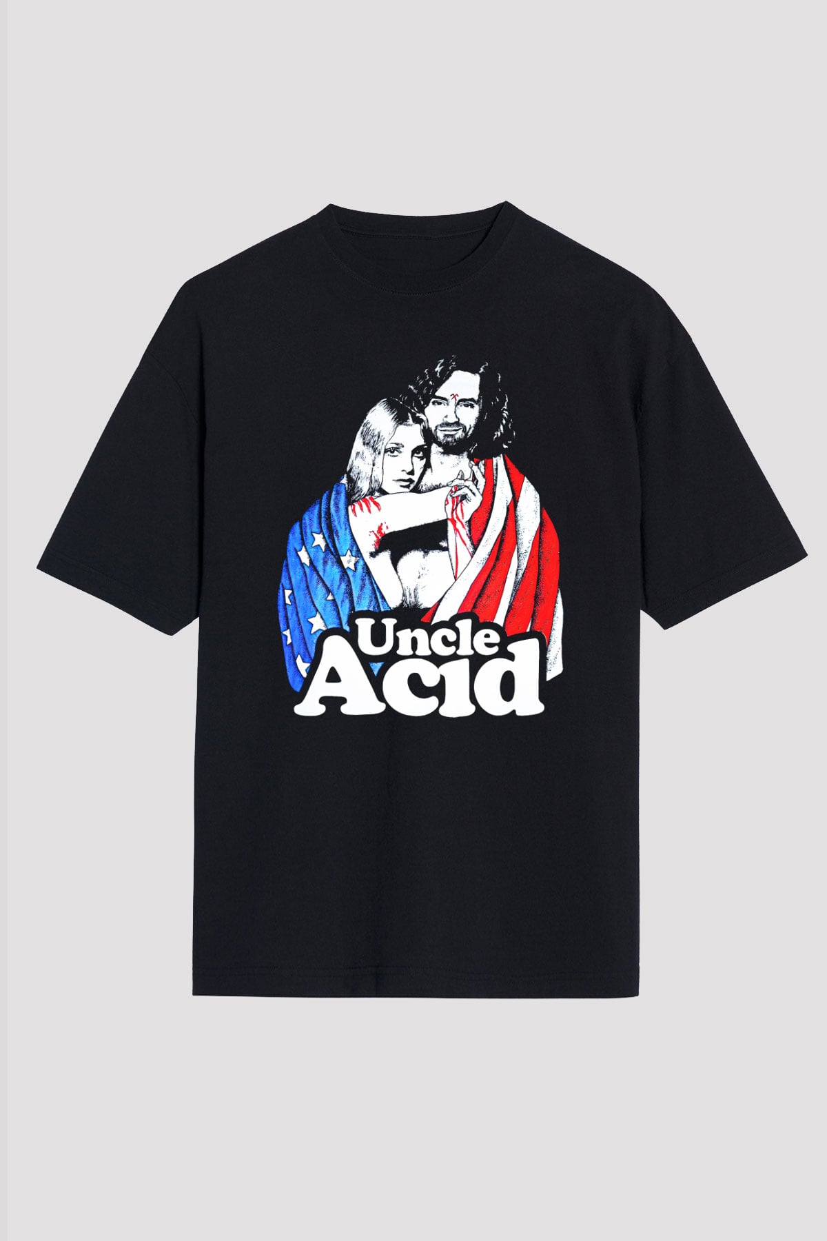 Uncle Acid Baskılı Unisex Siyah Oversize Tişört - Tshirt