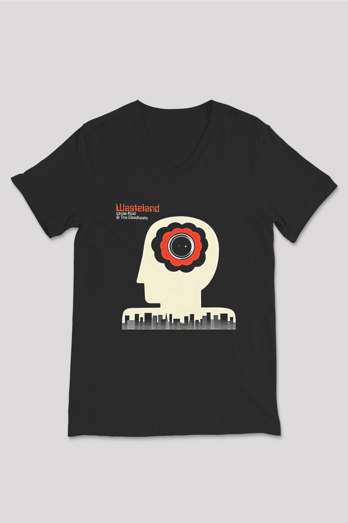 Uncle Acid Baskılı Unisex Siyah V Yaka Tişört - Tshirt