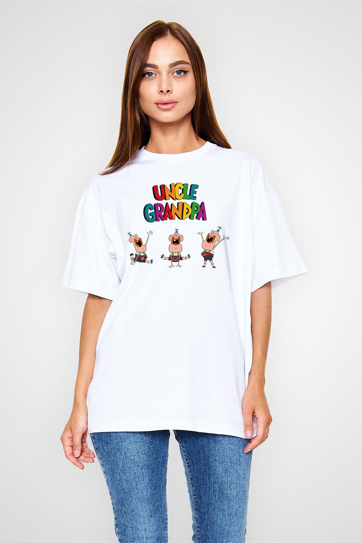 Uncle Grandpa Beyaz Unisex Oversize Tişört T-Shirt