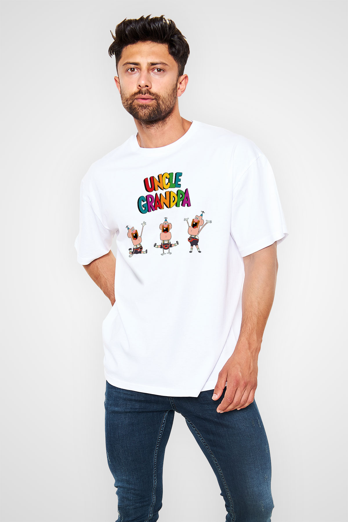 Uncle Grandpa Beyaz Unisex Oversize Tişört T-Shirt