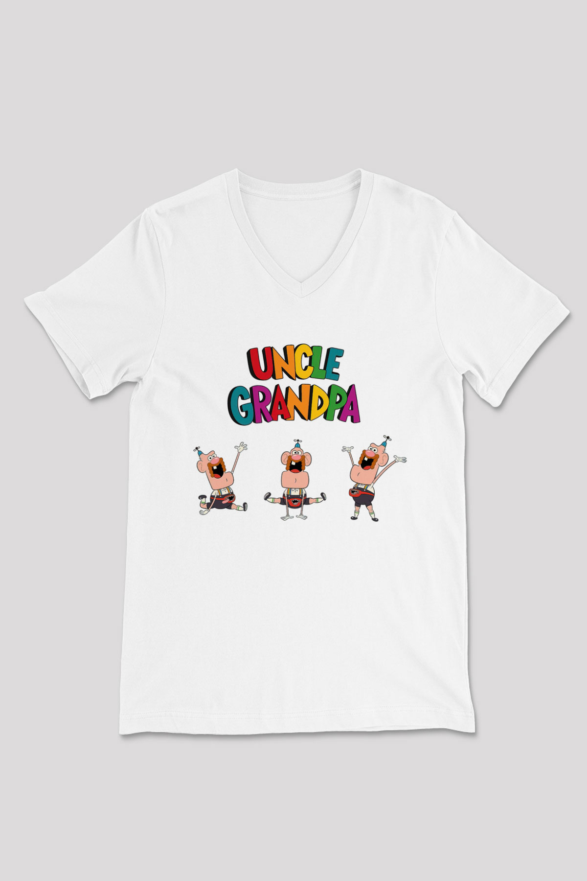 Uncle Grandpa Beyaz Unisex V Yaka Tişört T-Shirt