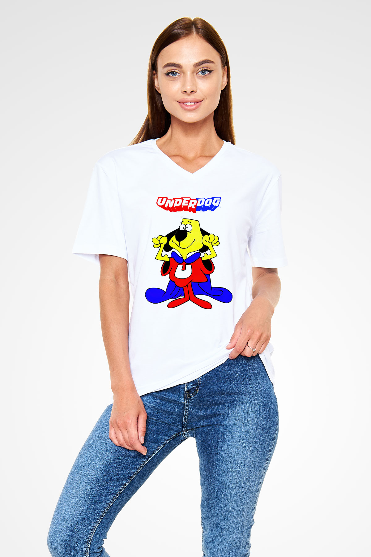 Underdog Beyaz Unisex  V Yaka Tişört
