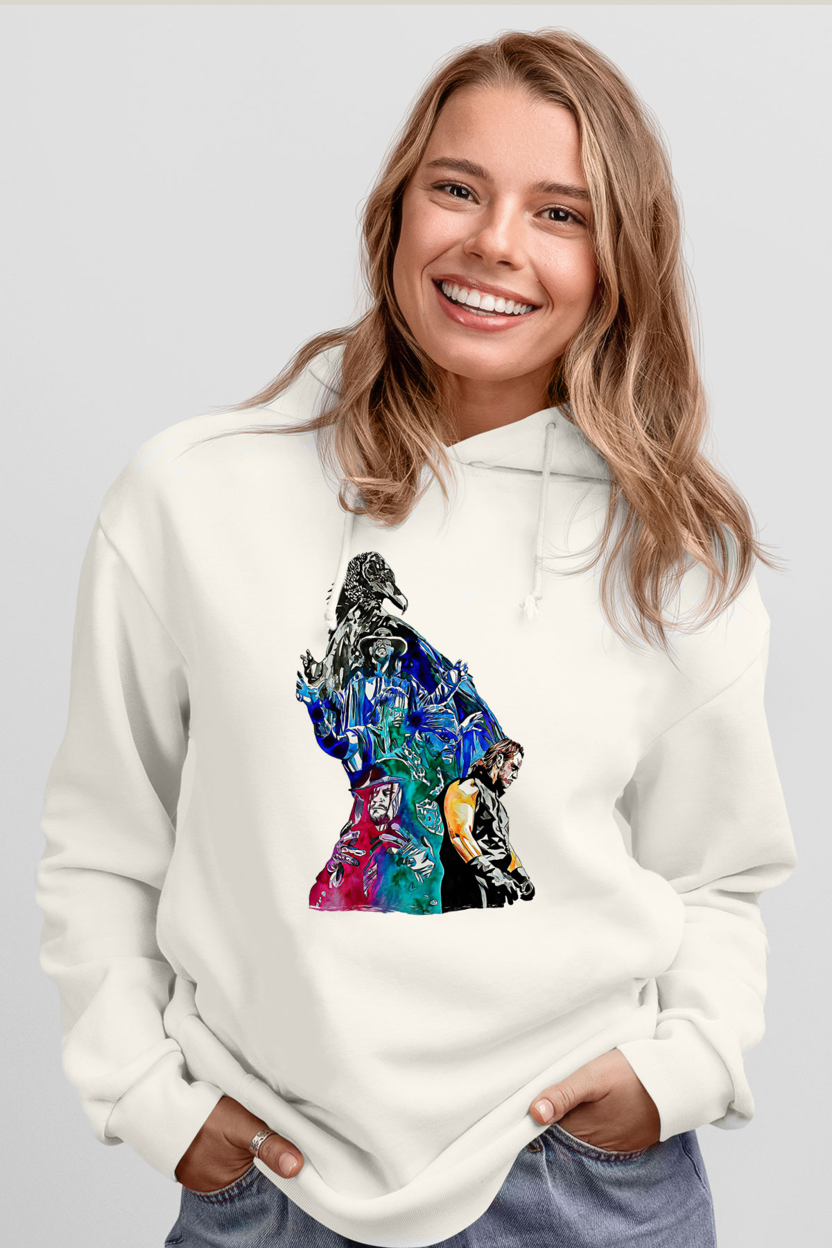 Undertaker Baskılı Beyaz Unisex Hoodie