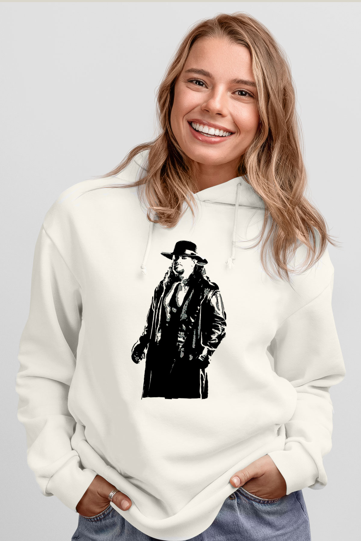 Undertaker Baskılı Beyaz Unisex Hoodie