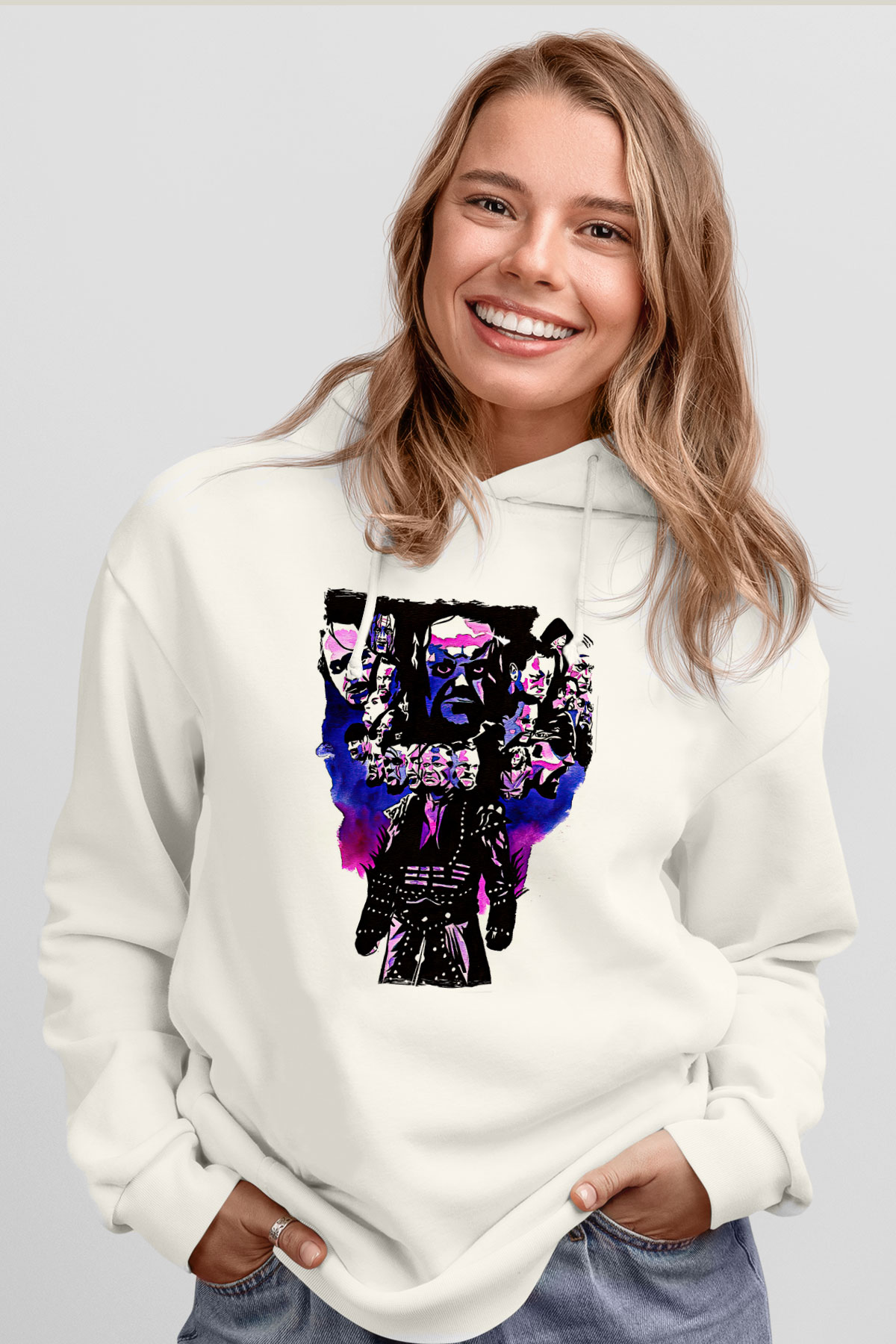 Undertaker Baskılı Beyaz Unisex Hoodie