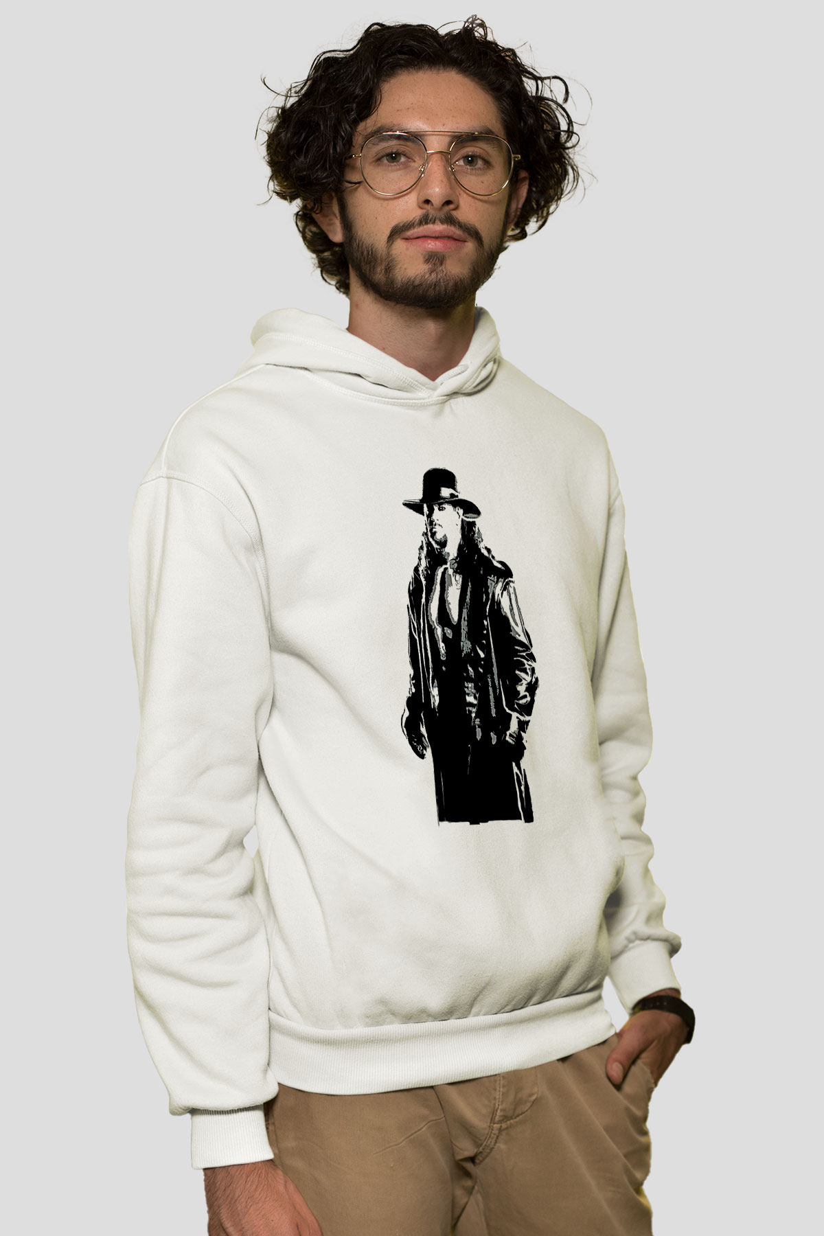 Undertaker Baskılı Beyaz Unisex Hoodie
