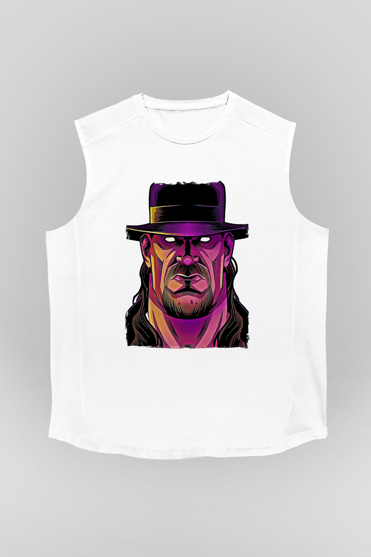 Undertaker Baskılı Beyaz Unisex Kolsuz Tişört - Tshirt