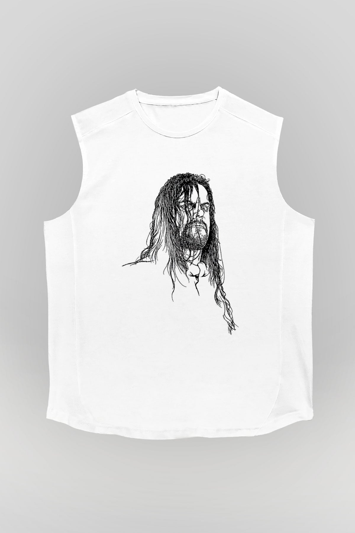 Undertaker Baskılı Beyaz Unisex Kolsuz Tişört - Tshirt