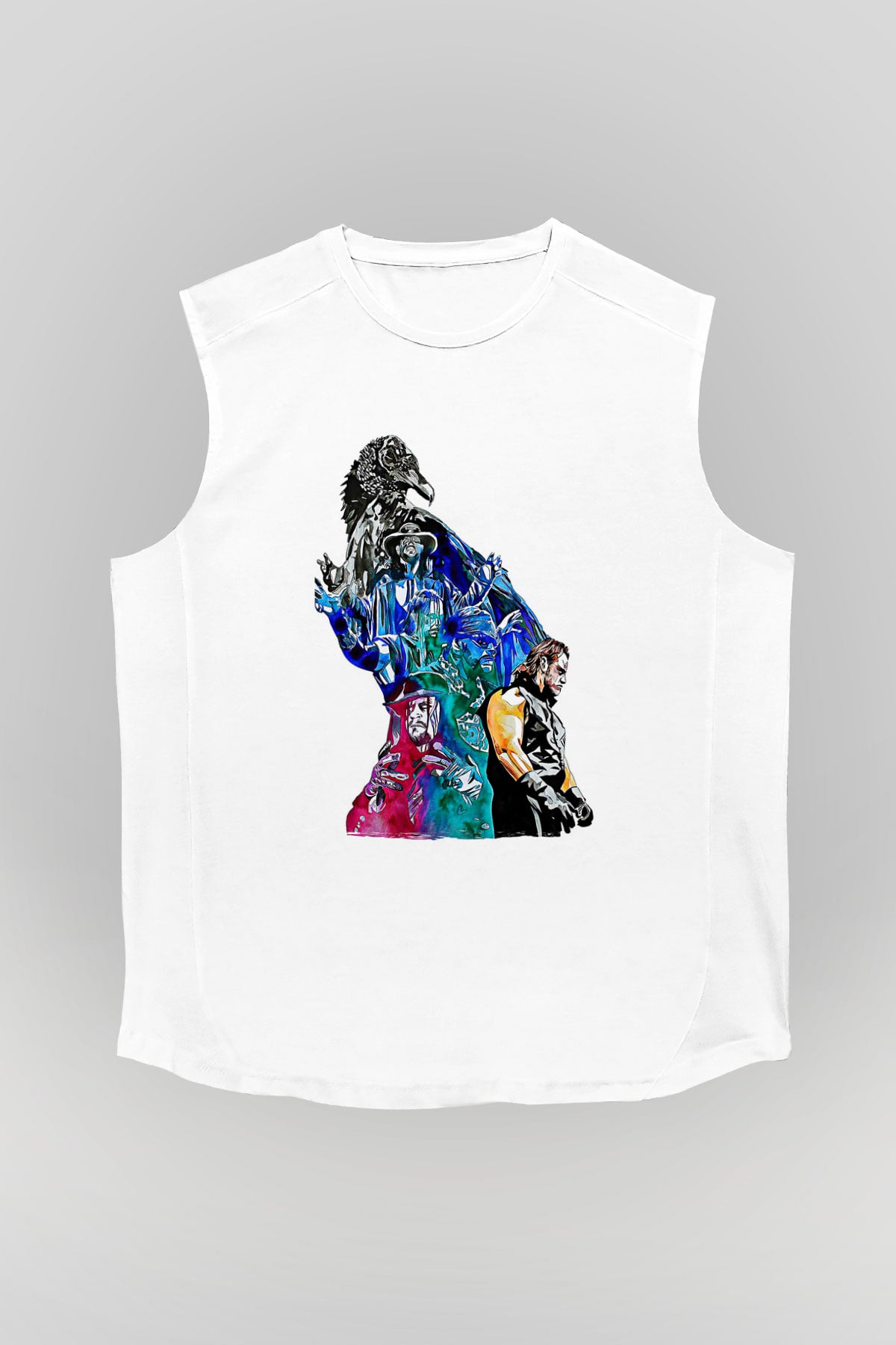 Undertaker Baskılı Beyaz Unisex Kolsuz Tişört - Tshirt