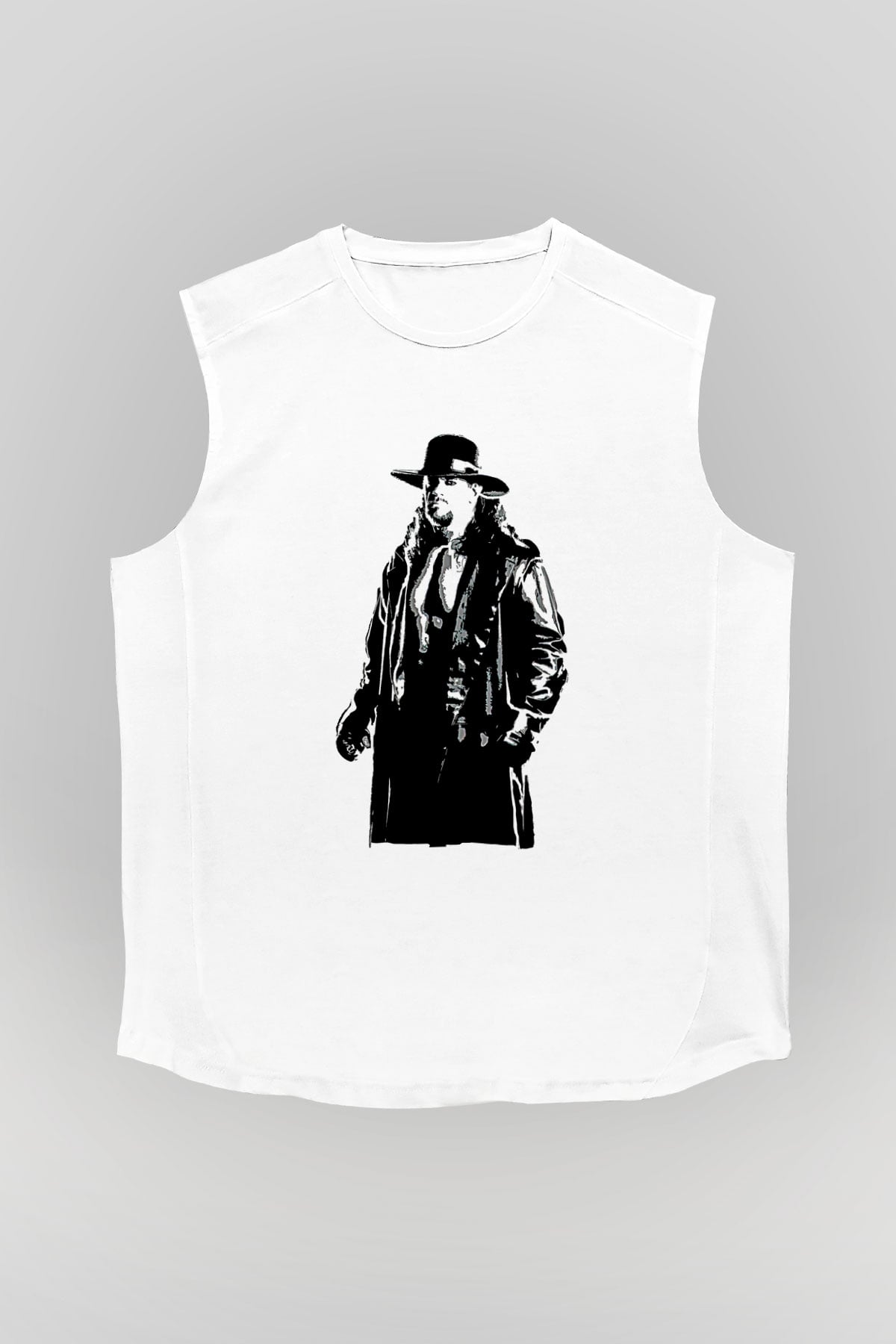 Undertaker Baskılı Beyaz Unisex Kolsuz Tişört - Tshirt
