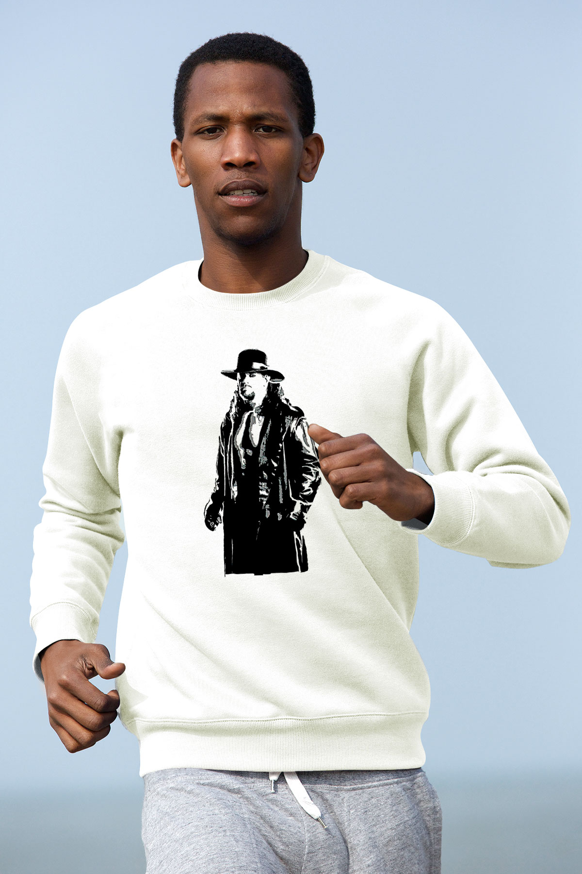 Undertaker Baskılı Beyaz Unisex Sweatshirt
