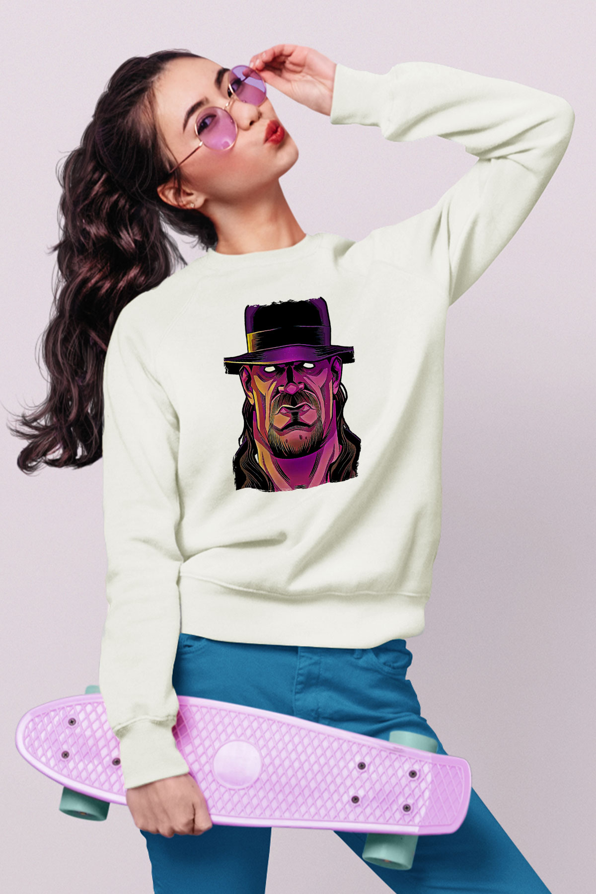 Undertaker Baskılı Beyaz Unisex Sweatshirt