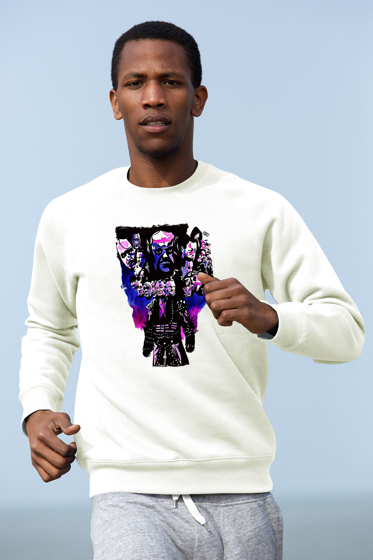 Undertaker Baskılı Beyaz Unisex Sweatshirt