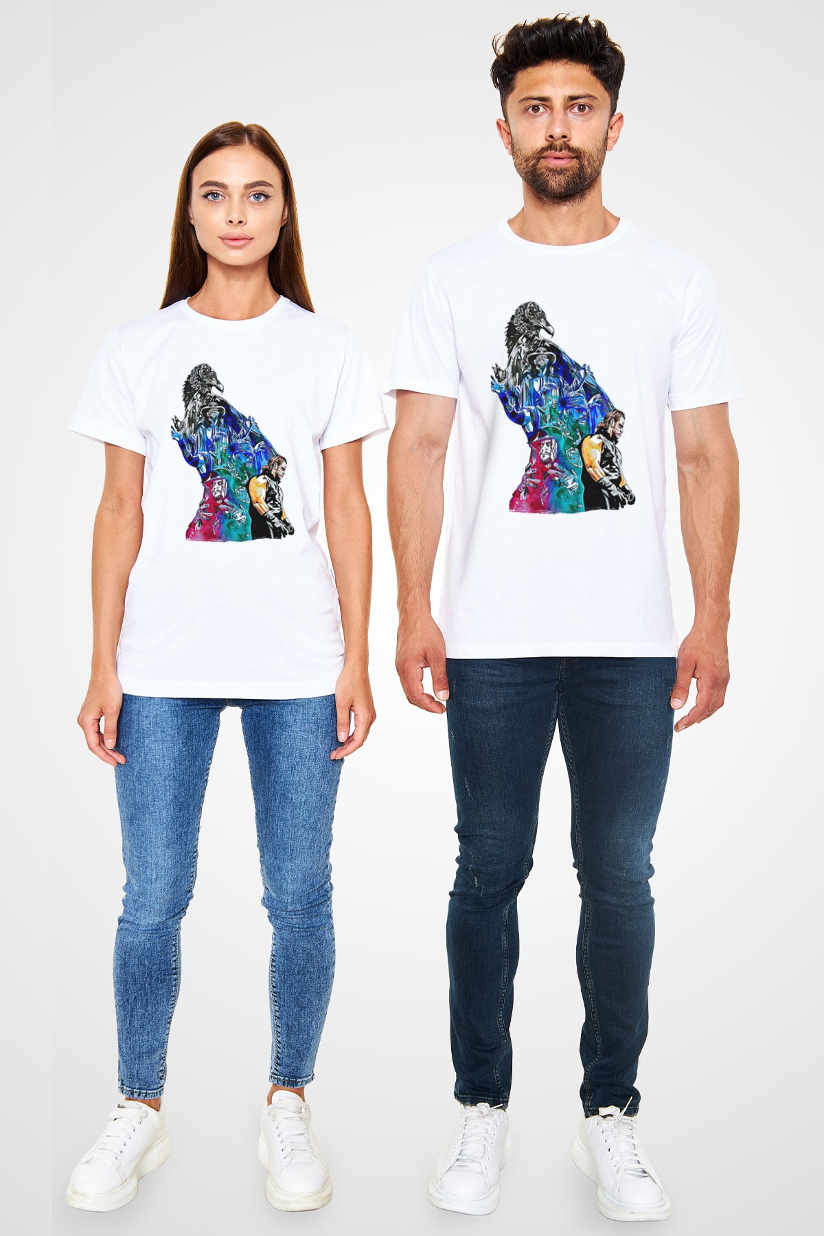 Undertaker Unisex Baskılı Beyaz Tişört - Tshirt