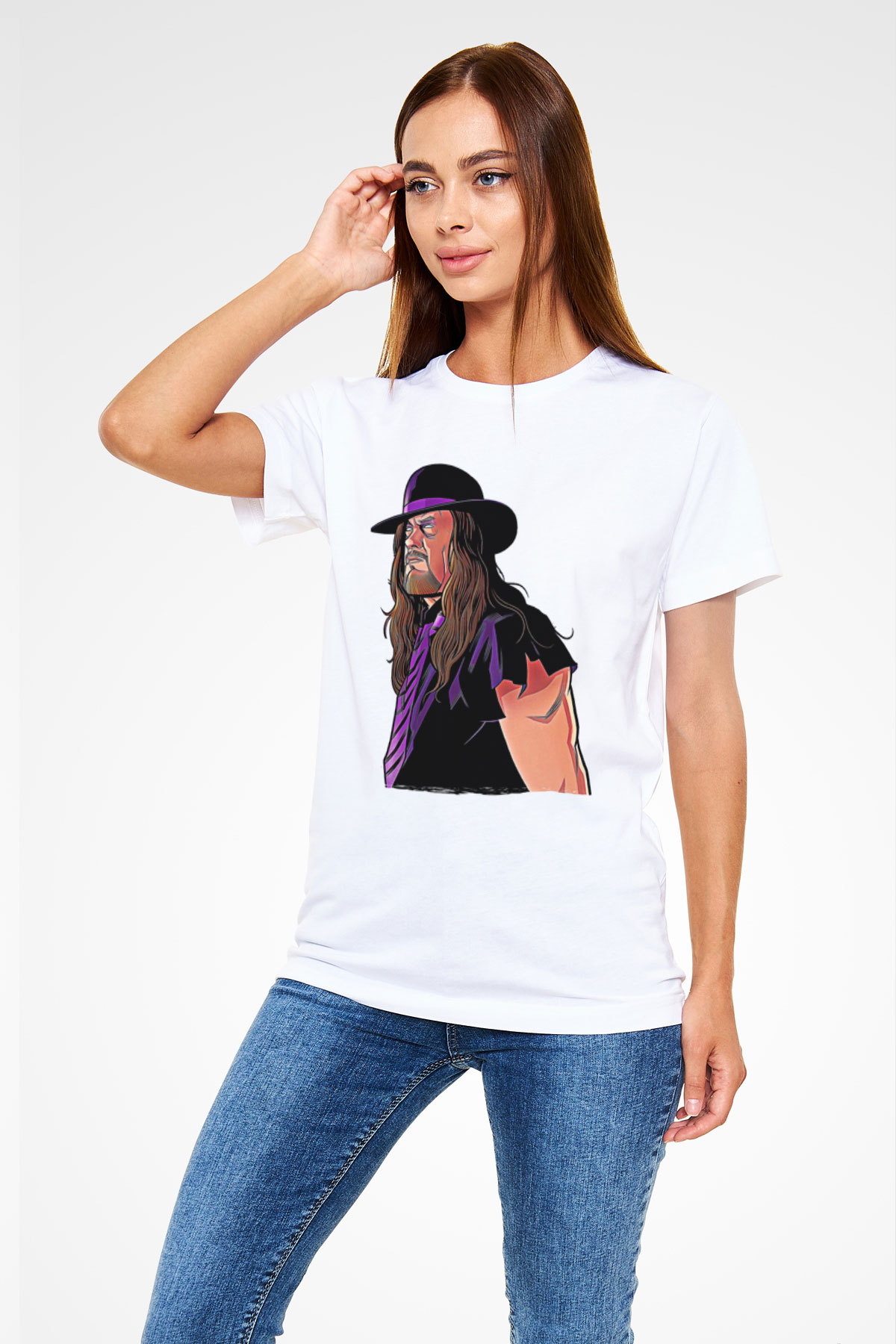 Undertaker Unisex Baskılı Beyaz Tişört - Tshirt