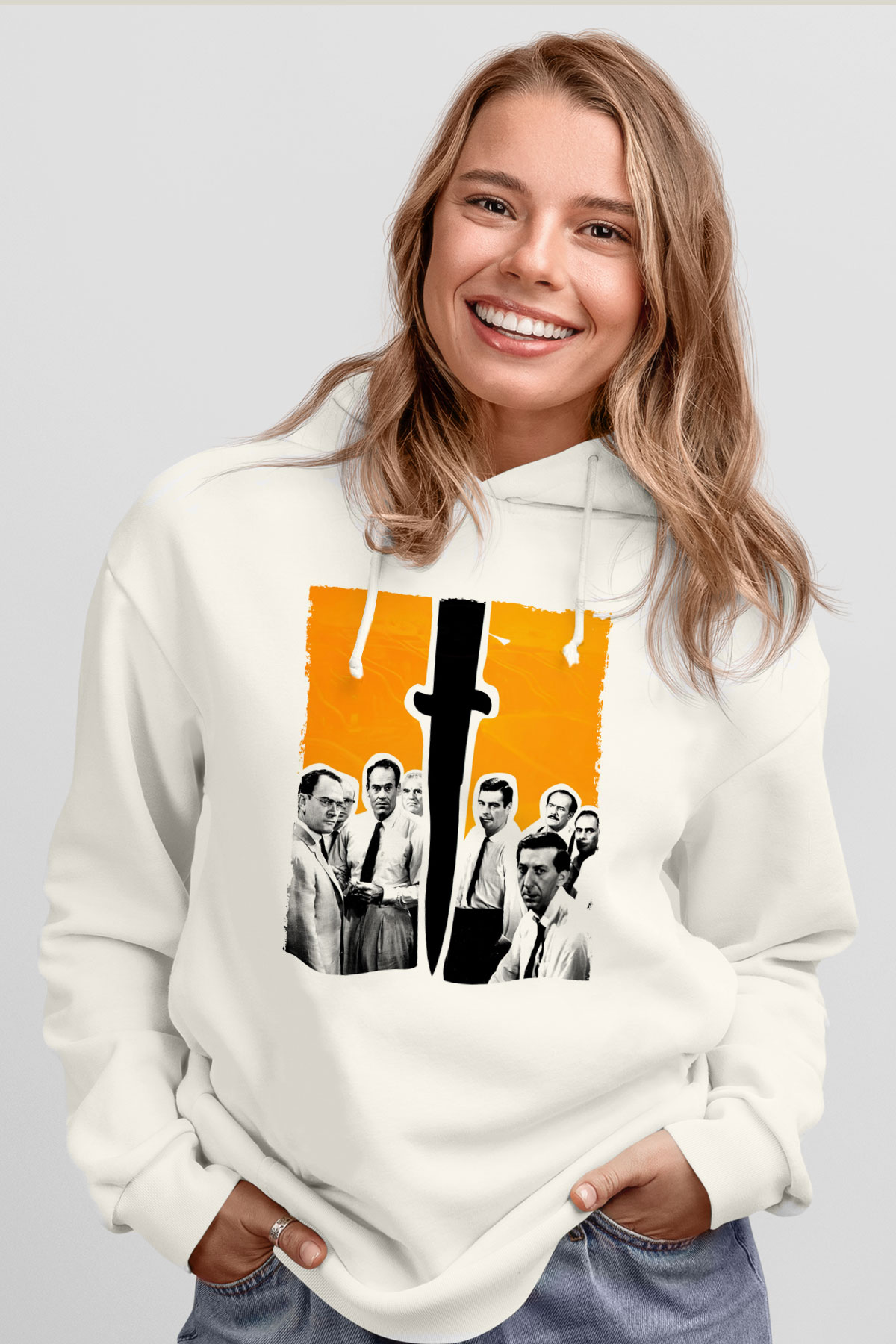 Unisex 12 Öfkeli Adam-12 Angry Men Baskılı Beyaz Kapüşonlu Sweatshirt