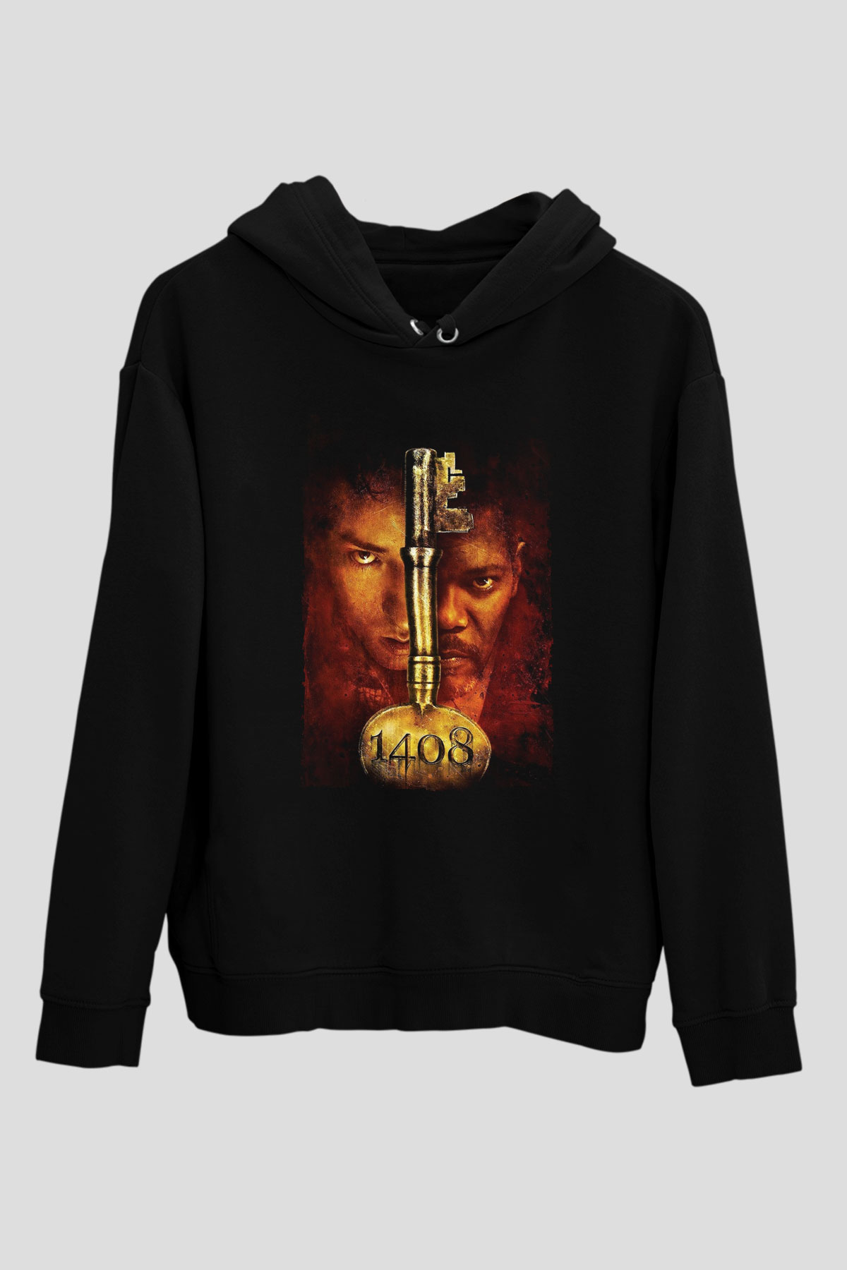 Unisex 1408 Baskılı Siyah Kapüşonlu Sweatshirt