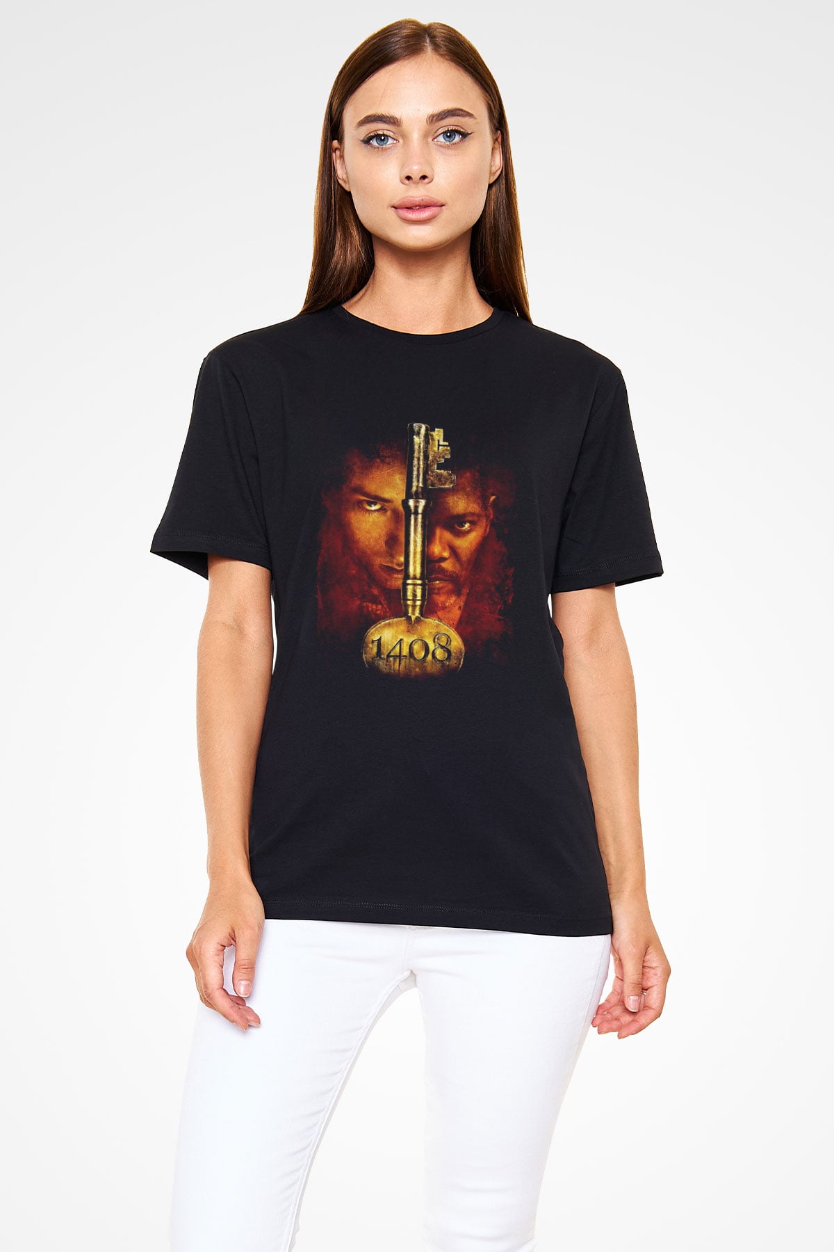 1408 Baskılı Siyah T-shirt