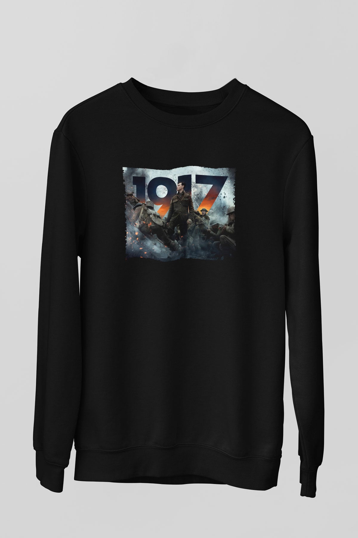 Unisex 1917 Baskılı Siyah Sweatshirt