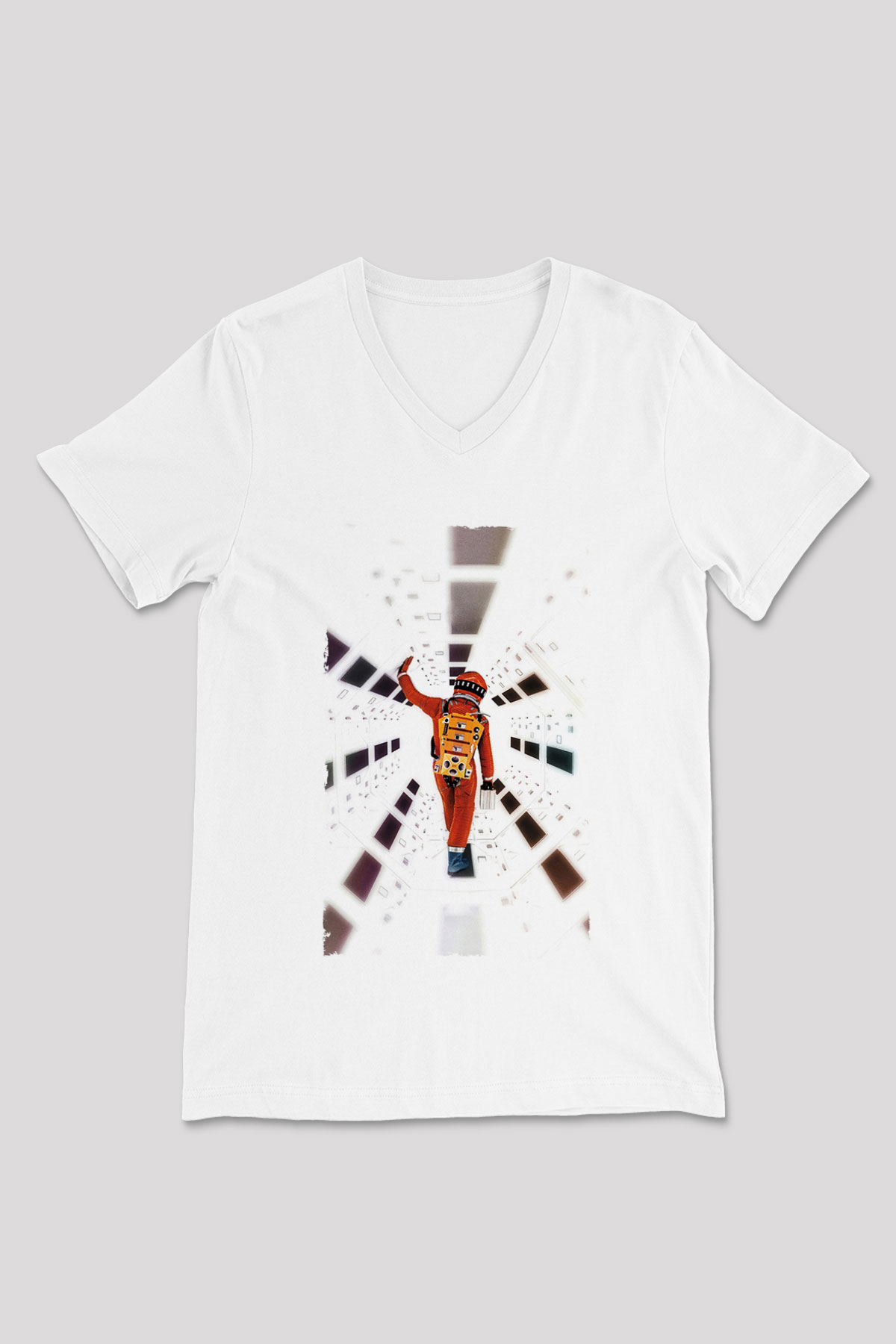 Unisex 2001 Bir Uzay Destanı-2001 A Space Odyssey Baskılı Beyaz V Yaka Tişört