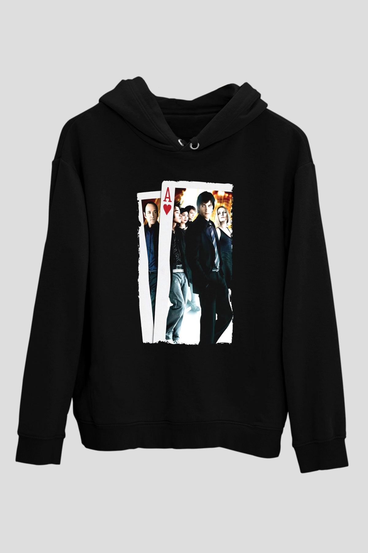 Unisex 21 Baskılı Siyah Kapüşonlu Sweatshirt