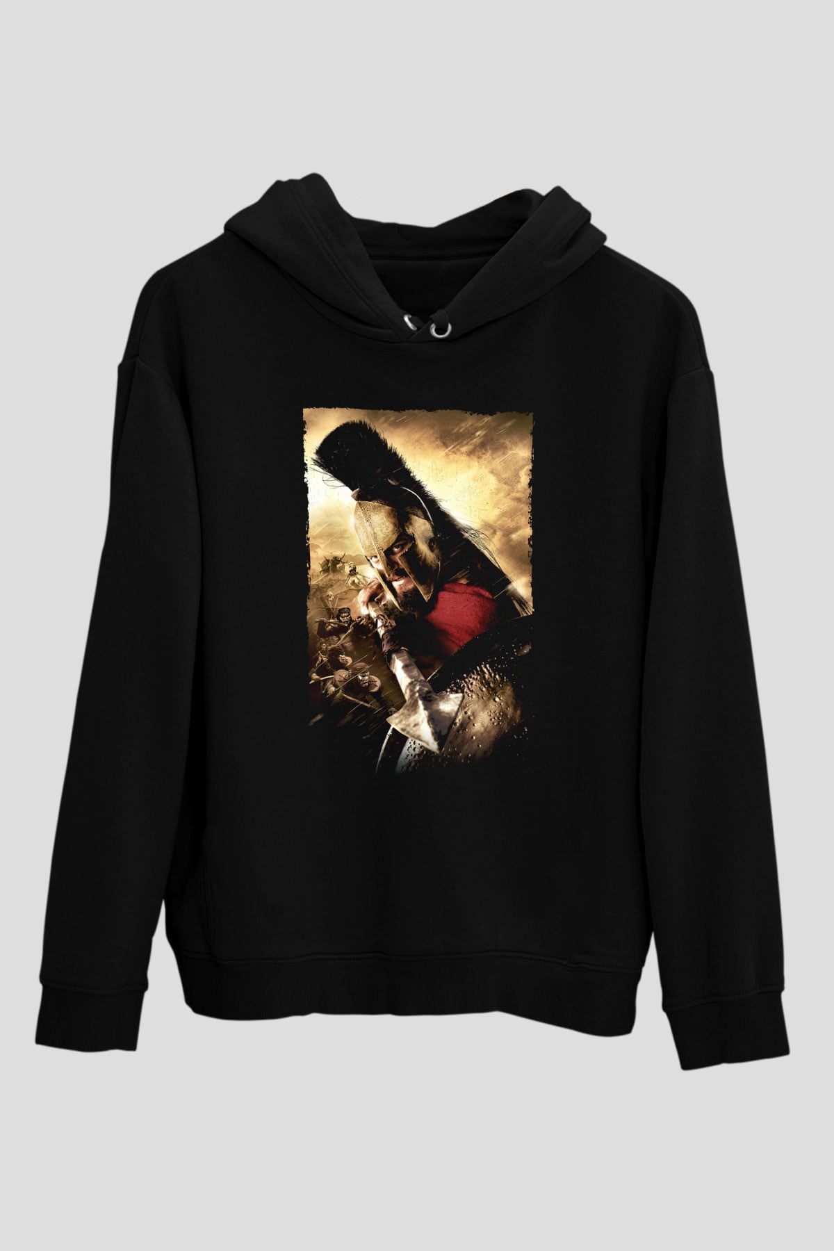 Unisex 300 Baskılı Siyah Kapüşonlu Sweatshirt
