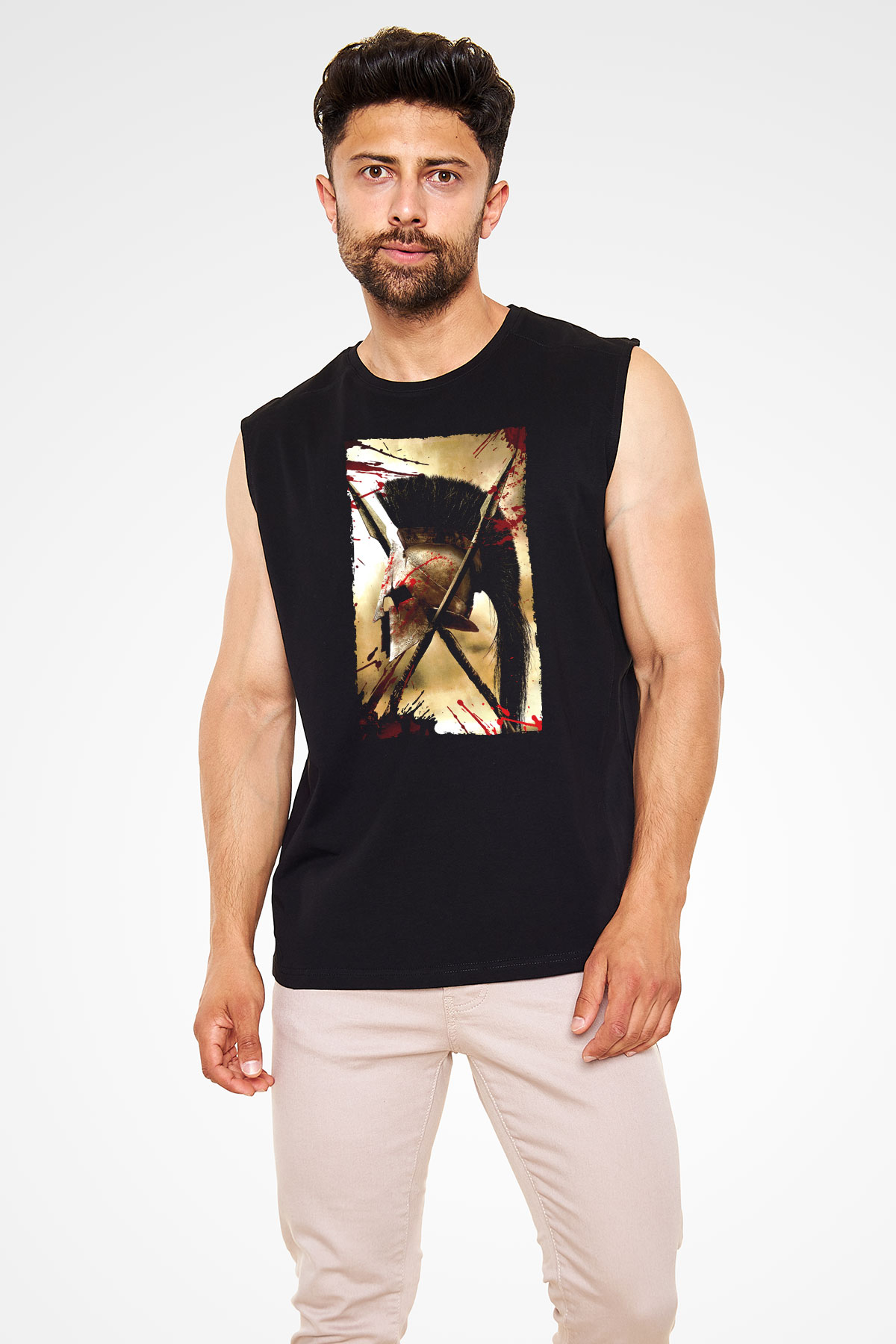 Unisex 300 Baskılı Siyah Kolsuz Tişört