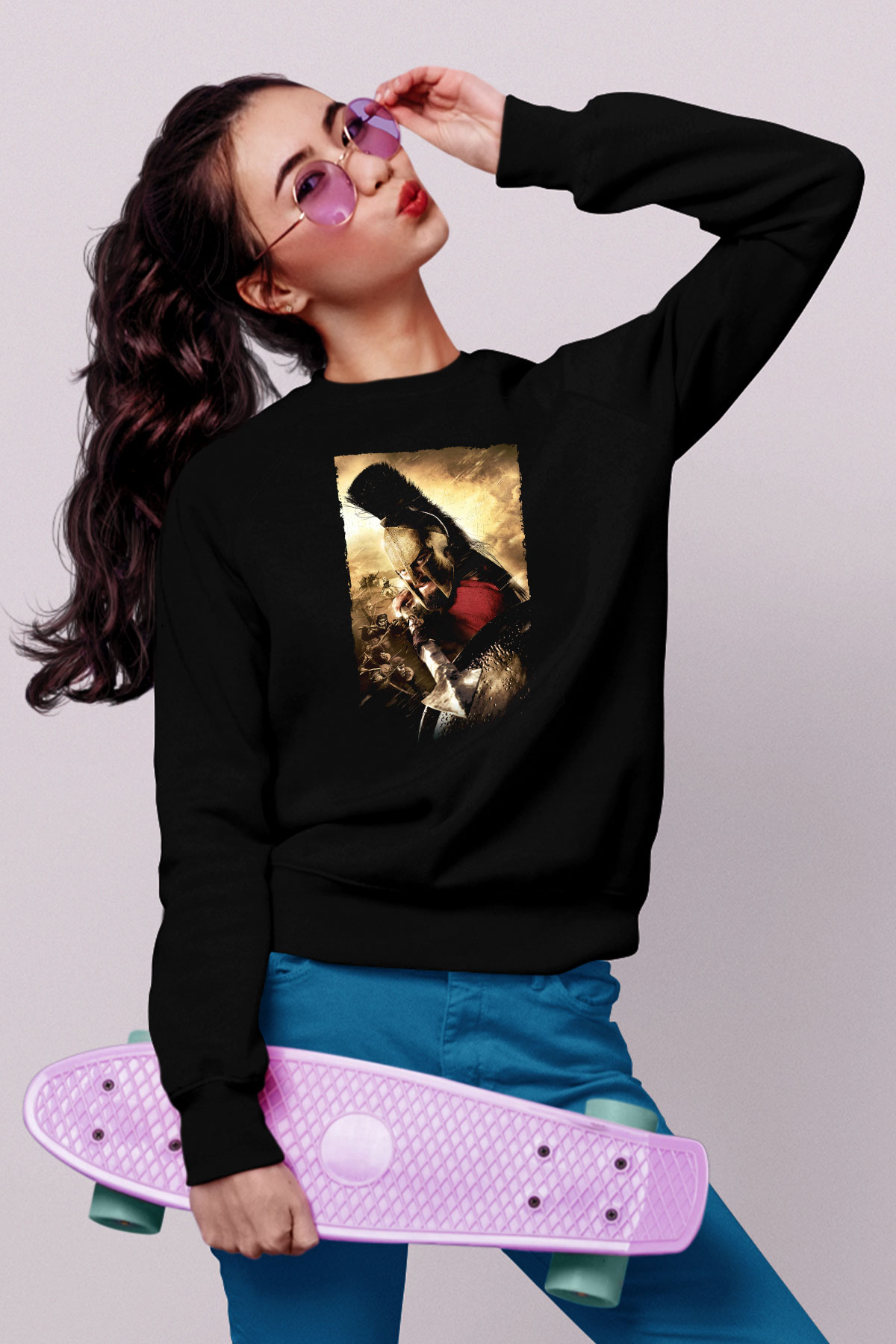 Unisex 300 Baskılı Siyah Sweatshirt