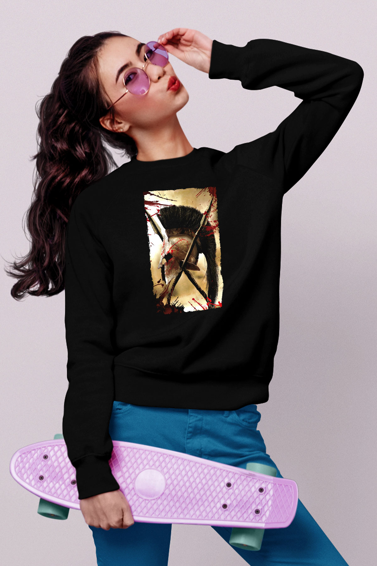 Unisex 300 Baskılı Siyah Sweatshirt