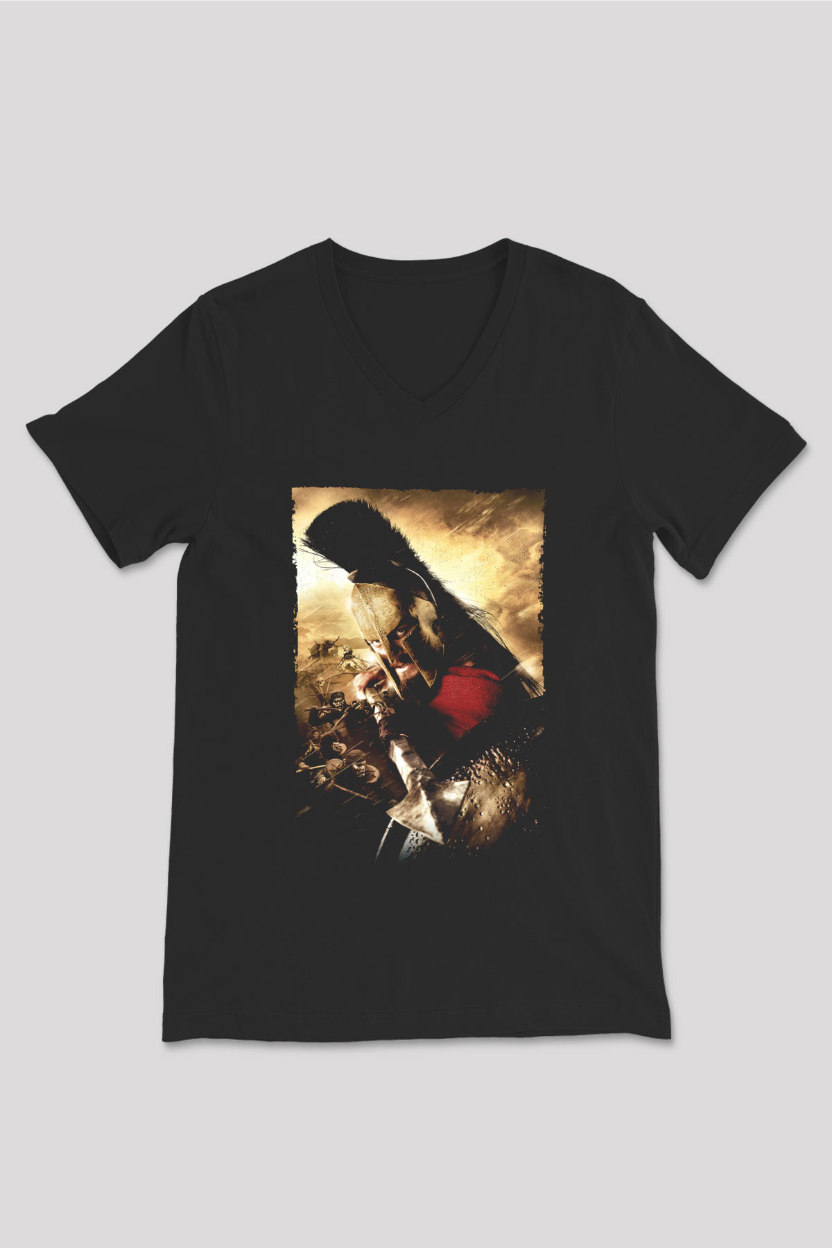 Unisex 300 Baskılı Siyah V Yaka Tshirt