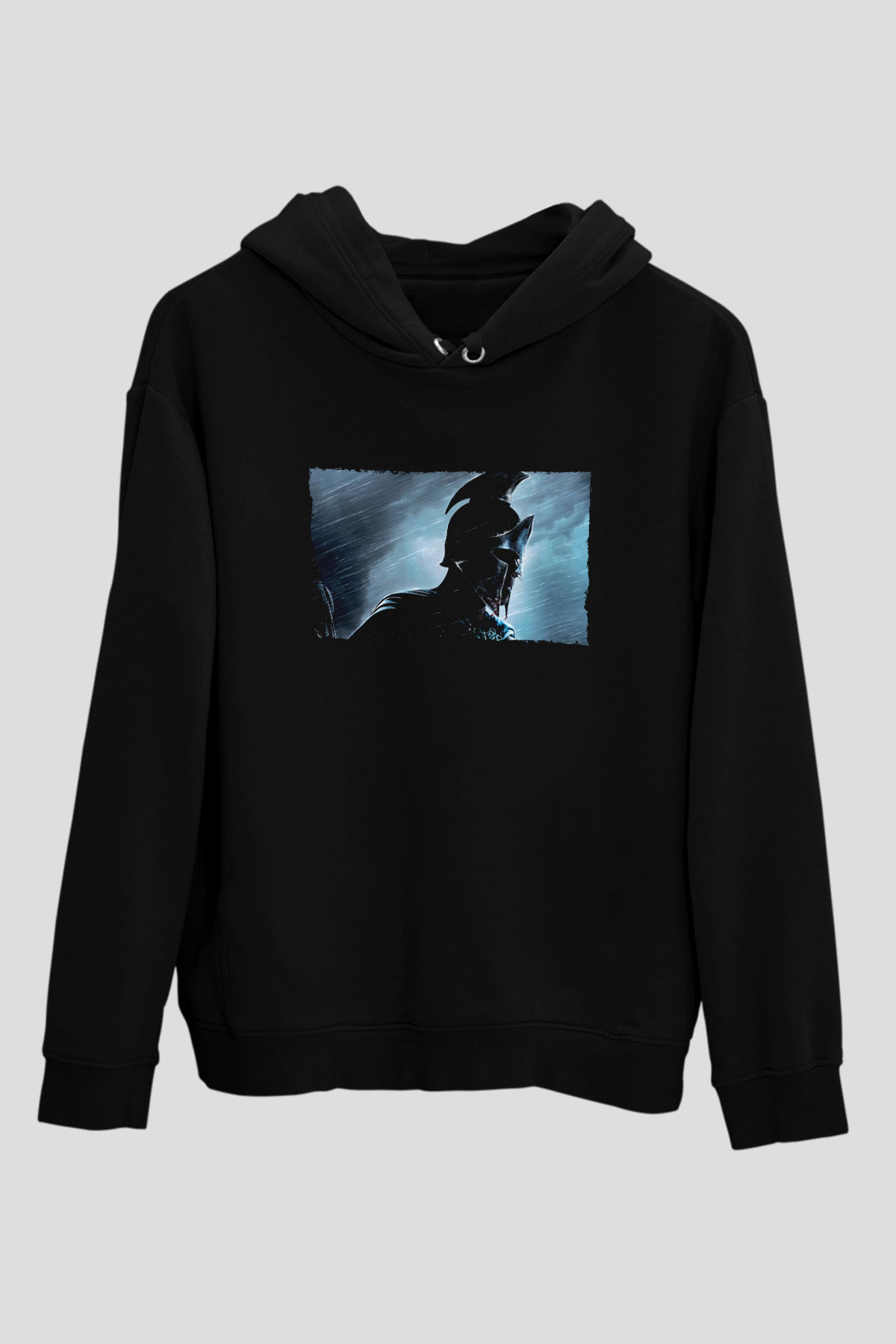 Unisex 300 Bir İmparatorluğun Yükselişi Baskılı Siyah Kapüşonlu Sweatshirt