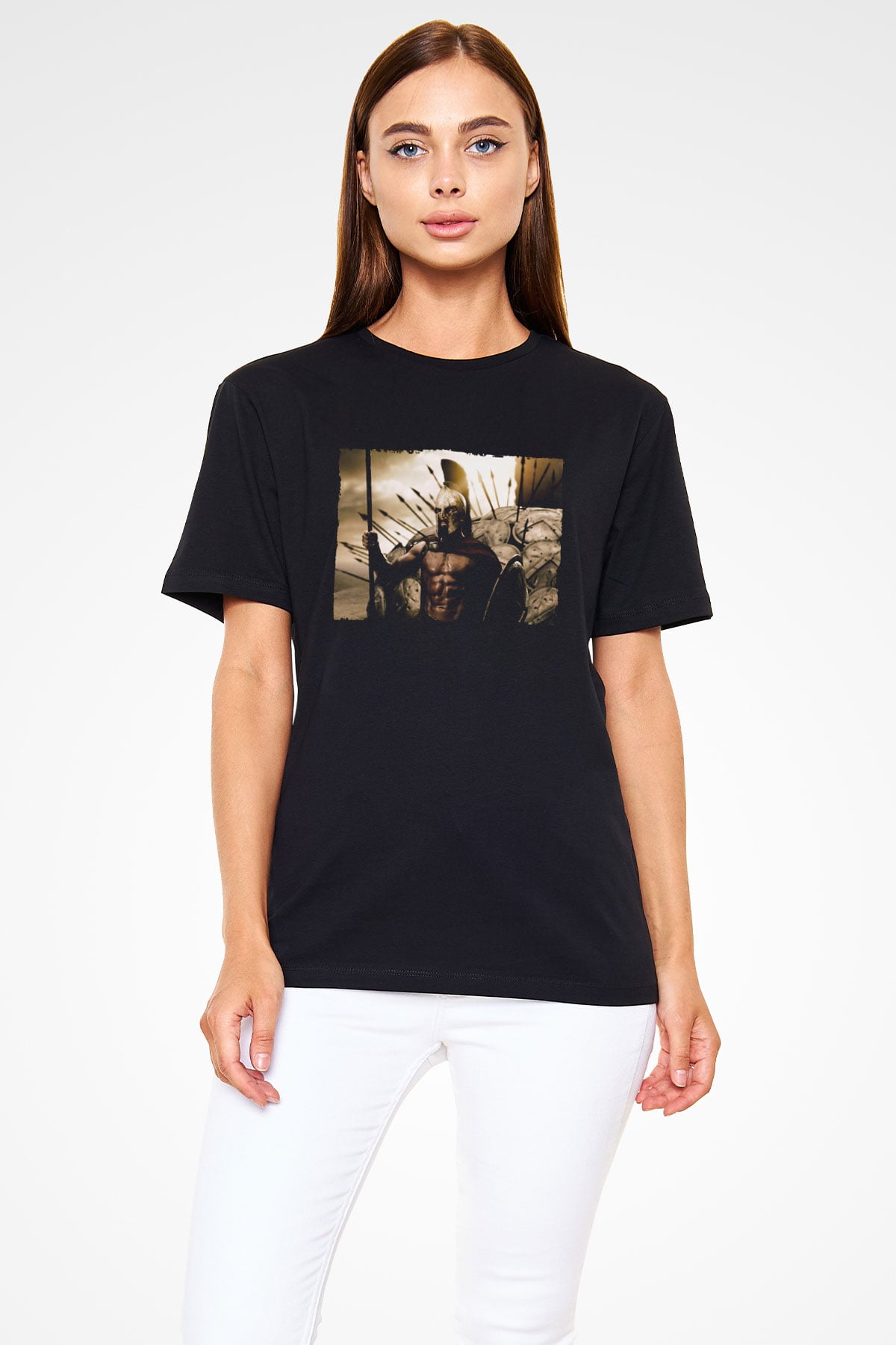 300 Spartalı Baskılı Siyah T-shirt