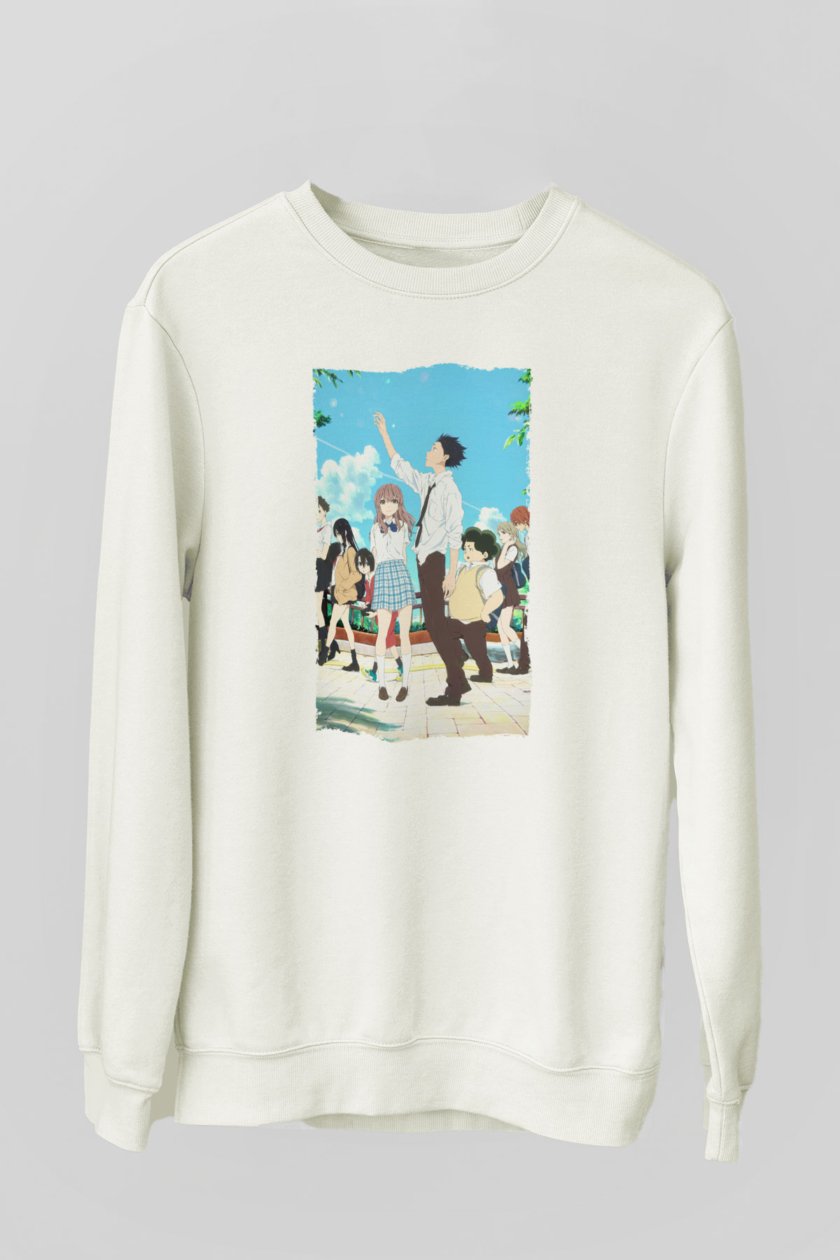 Unisex A Silent Voice Baskılı Beyaz Sweatshirt