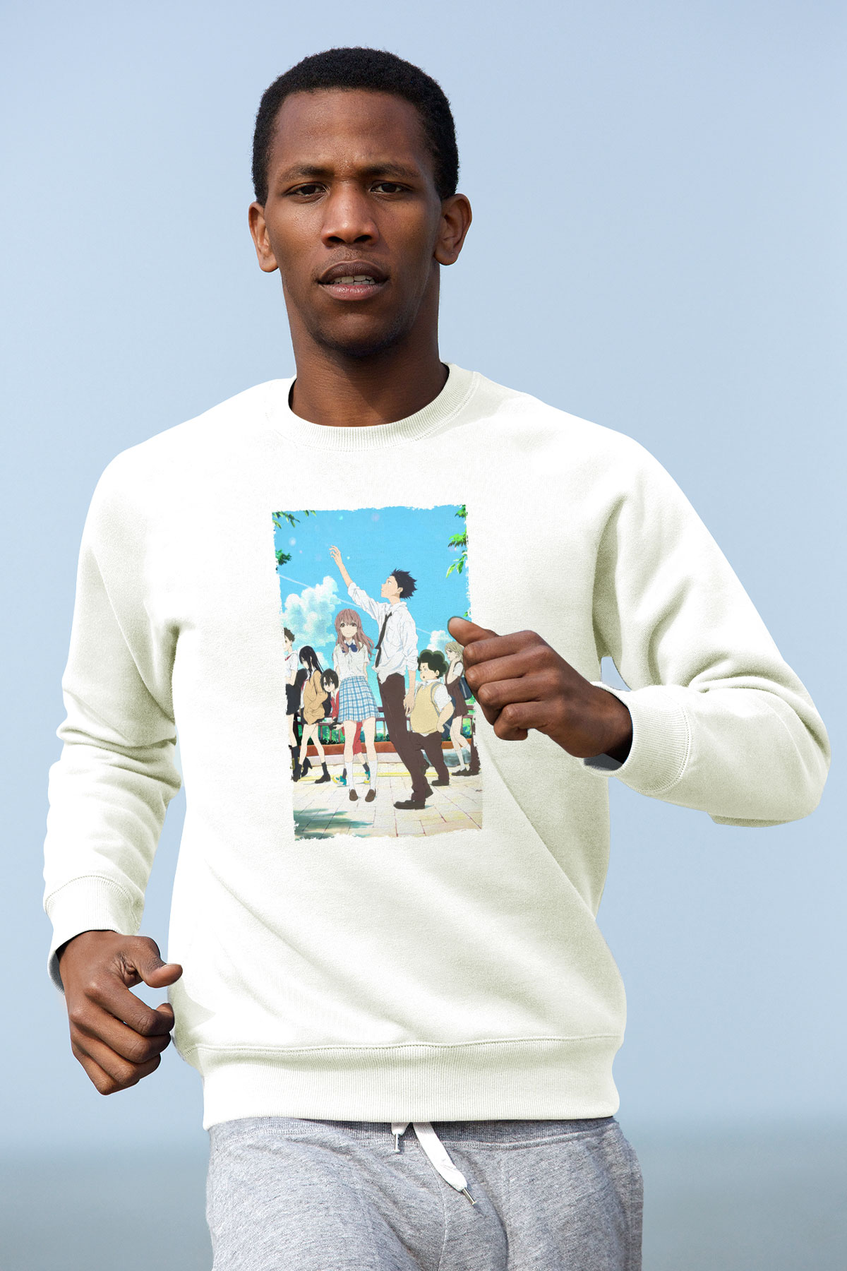 Unisex A Silent Voice Baskılı Beyaz Sweatshirt