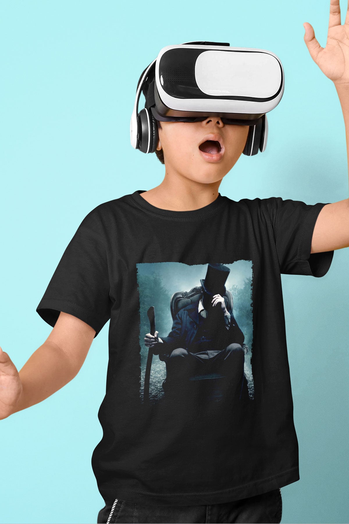 Unisex Abraham Lincoln Vampir Avcısı (Abraham Lincoln Vampire Hunter) Baskılı Siyah Çocuk T-shirt