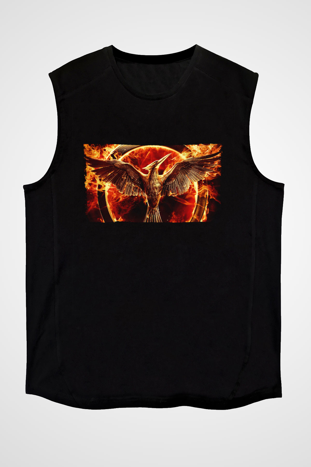 Unisex Açlık Oyunları (The Hunger Games) Baskılı Siyah Kolsuz Tshirt