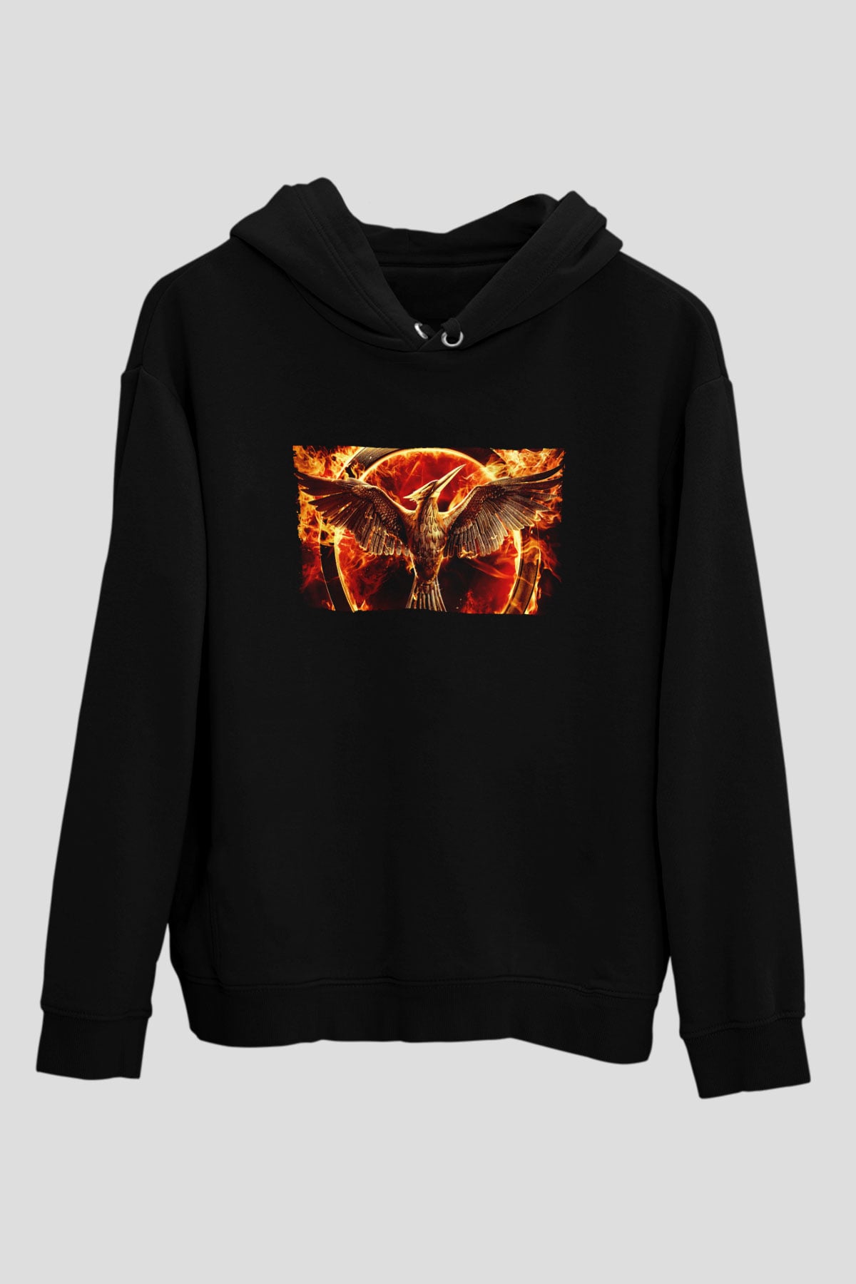 Unisex Açlık Oyunları (The Hunger Games) Baskılı Siyah Kapüşonlu Sweatshirt
