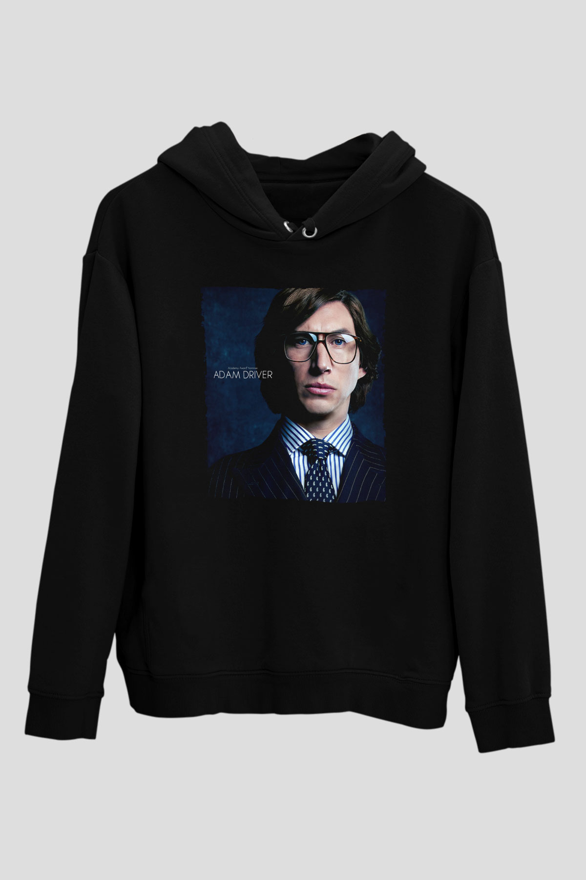 Unisex Adam Driver Baskılı Siyah Kapüşonlu Sweatshirt