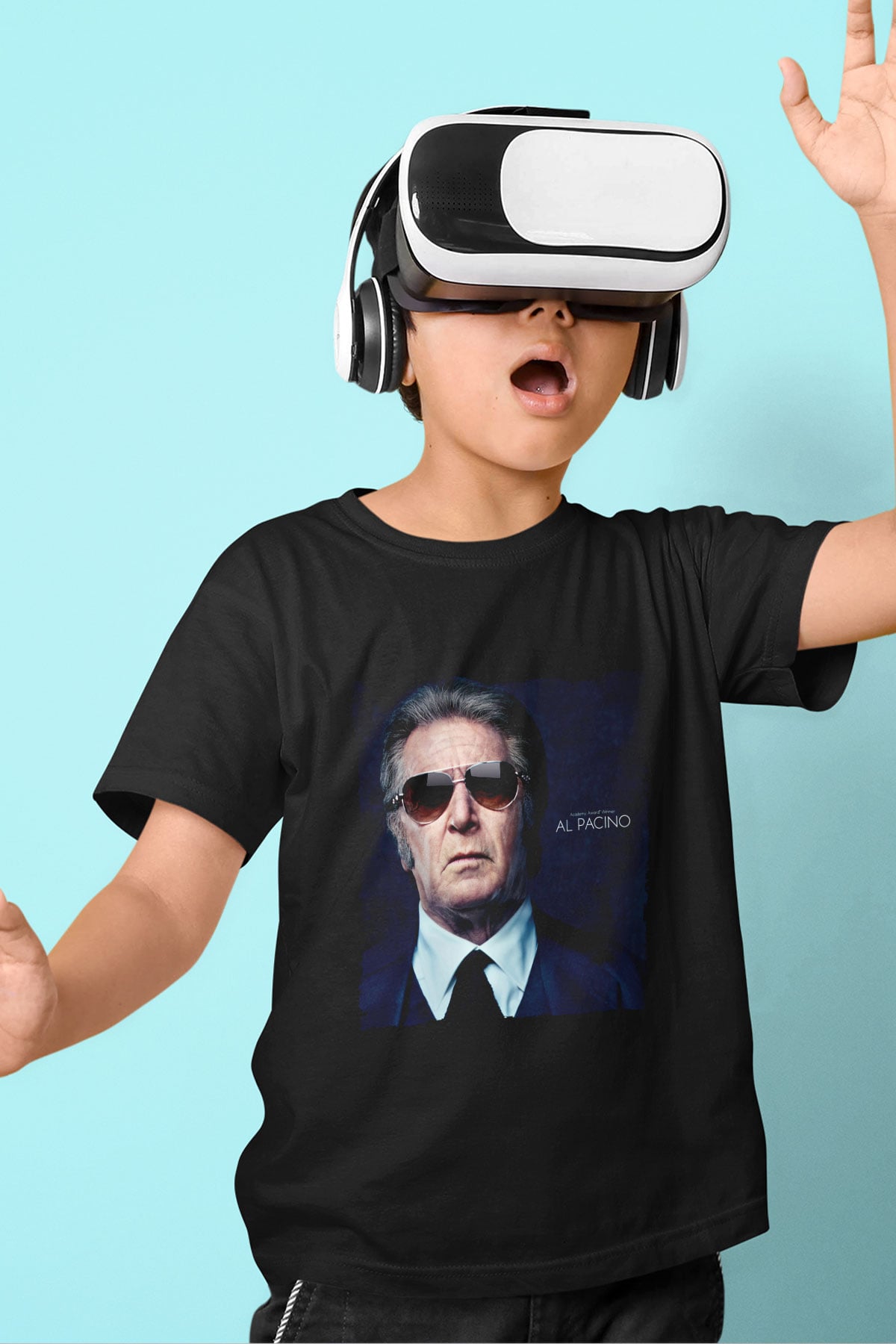 Unisex Al Pacino Baskılı Siyah Çocuk T-Shirt