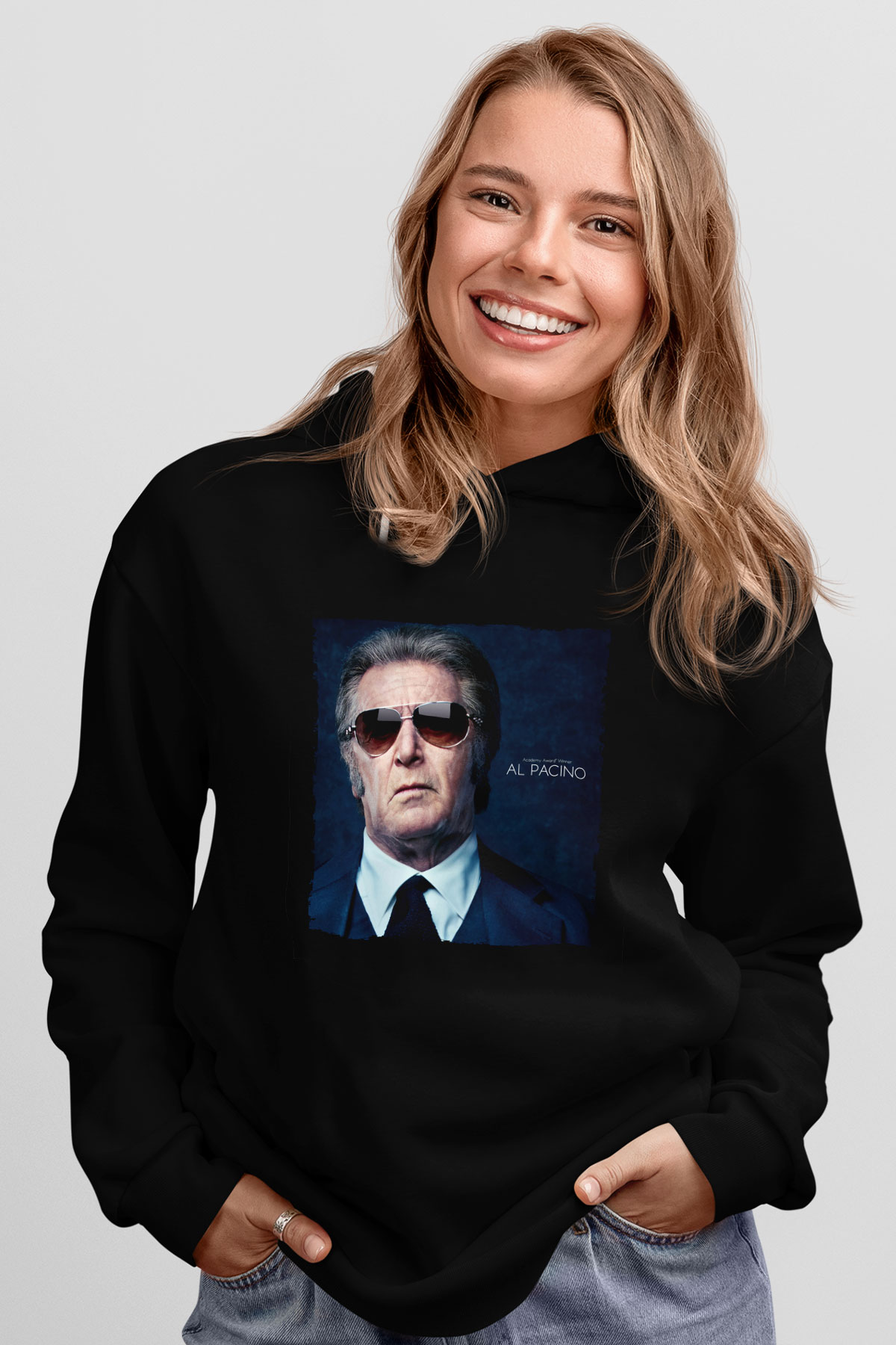 Unisex Al Pacino Baskılı Siyah Kapüşonlu Sweatshirt