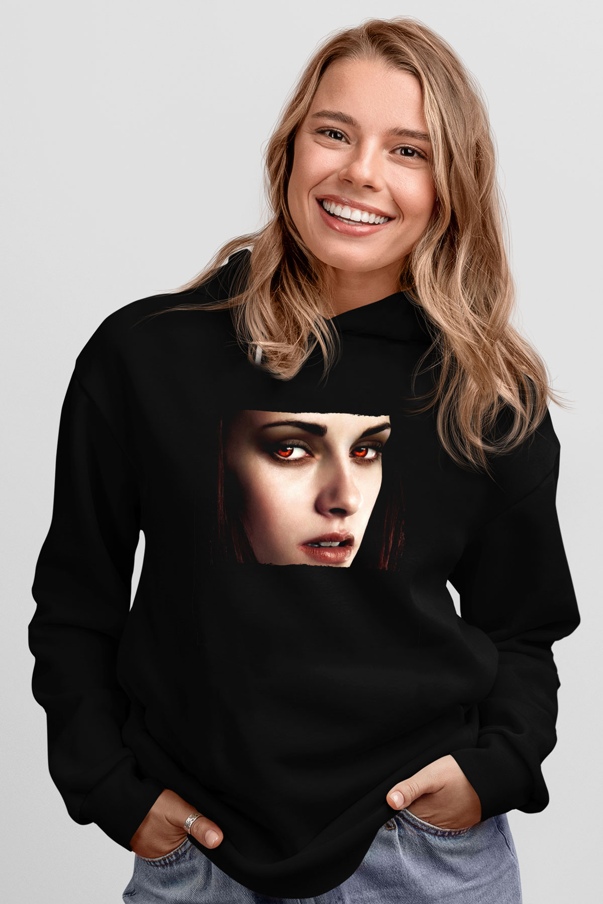 Unisex Alacakaranlık Efsanesi (The Twilight Saga) Baskılı Siyah Kapüşonlu Sweatshirt