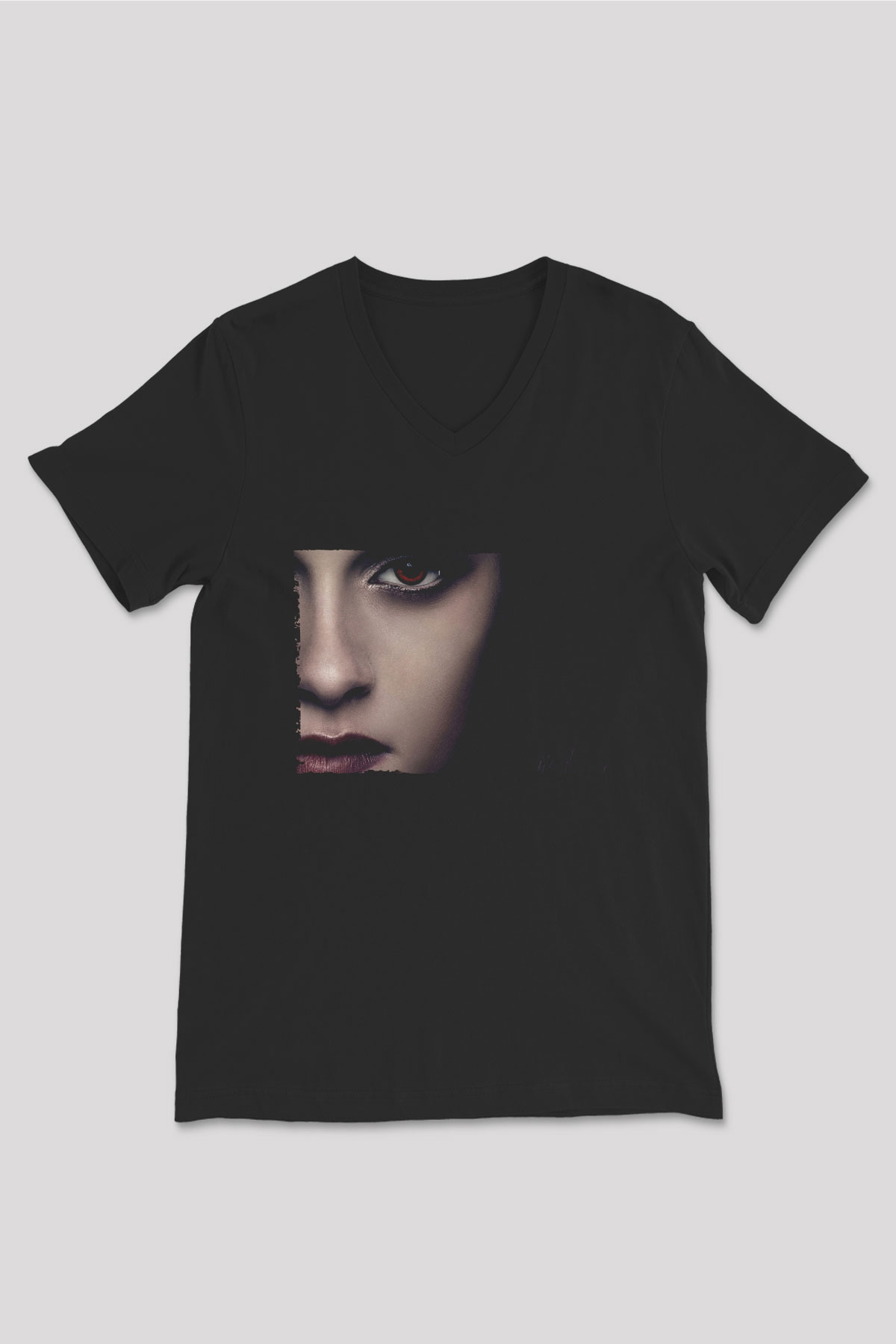 Unisex Alacakaranlık Efsanesi (The Twilight Saga) Baskılı Siyah V Yaka T-shirt