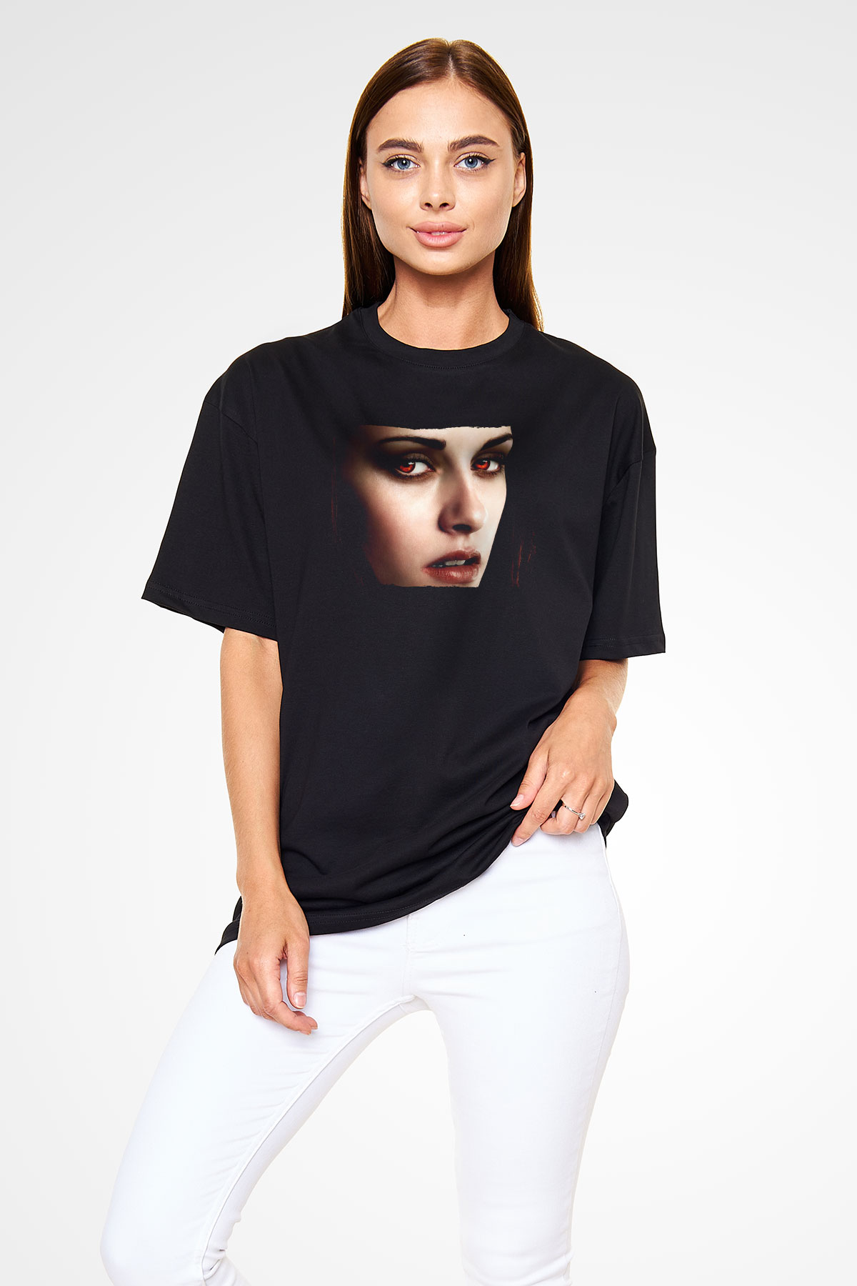 Unisex Alacakaranlık Efsanesi (The Twilight Saga) Baskılı Siyah Oversize Tişört
