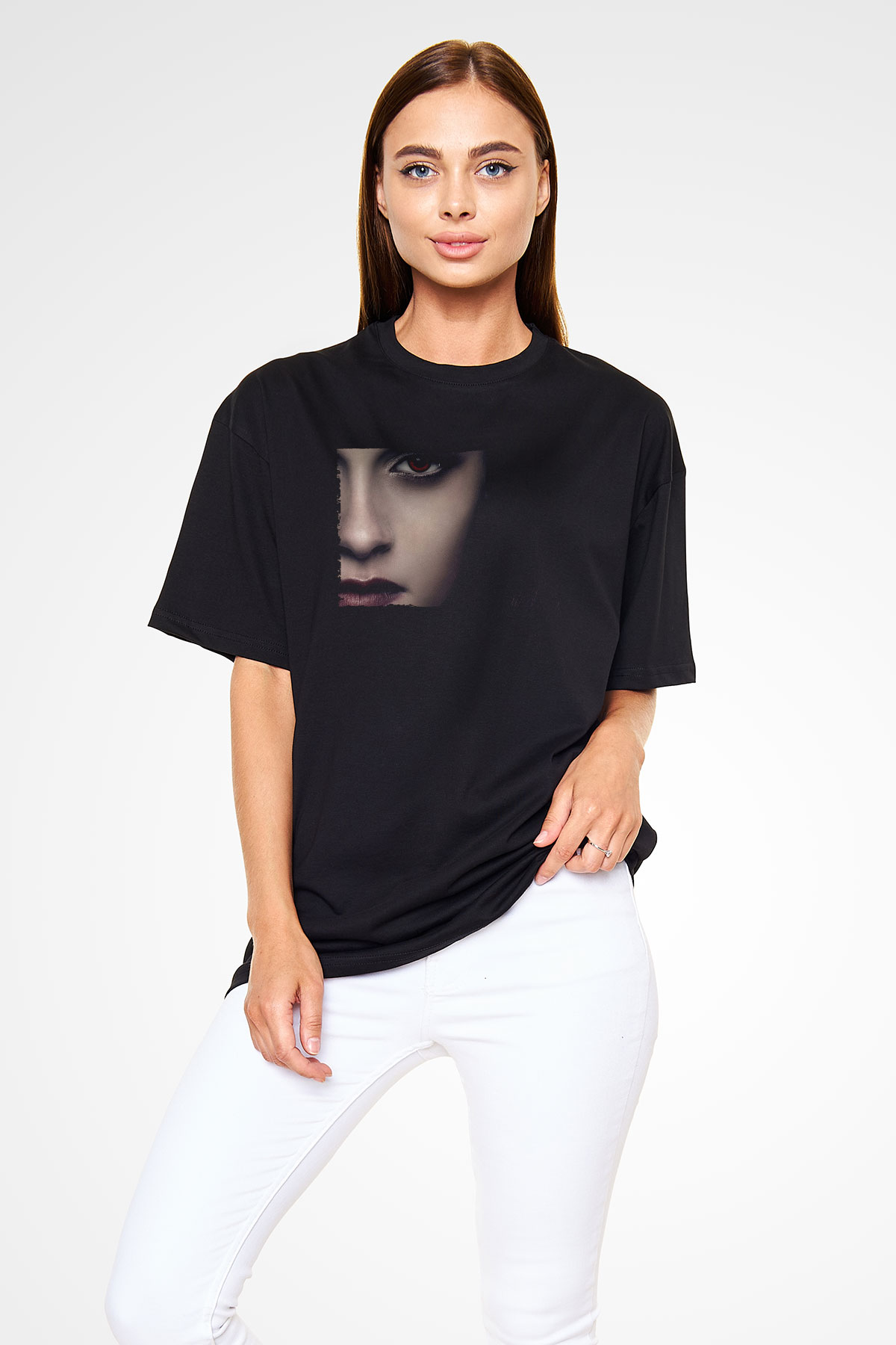 Unisex Alacakaranlık Efsanesi (The Twilight Saga) Baskılı Siyah Oversize T-shirt