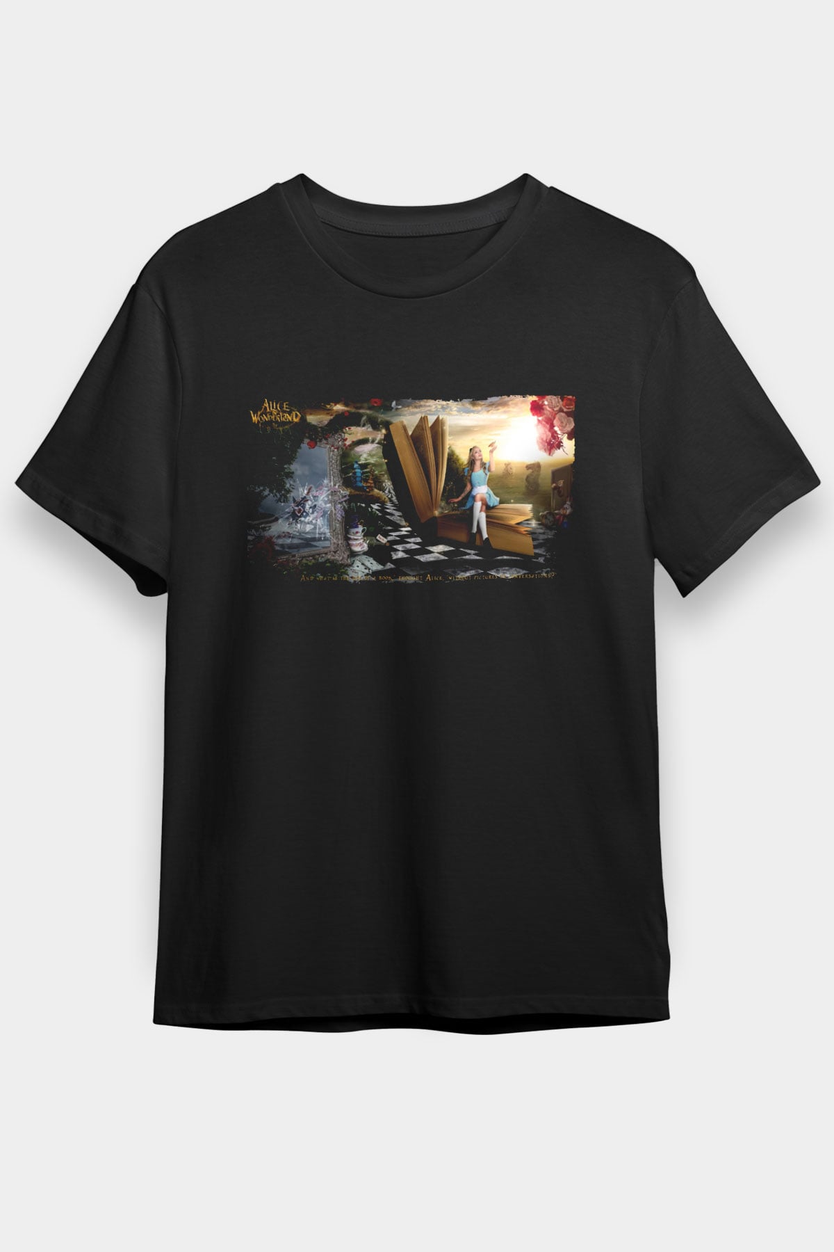 Alis Harikalar Diyarında Baskılı Siyah Tshirt