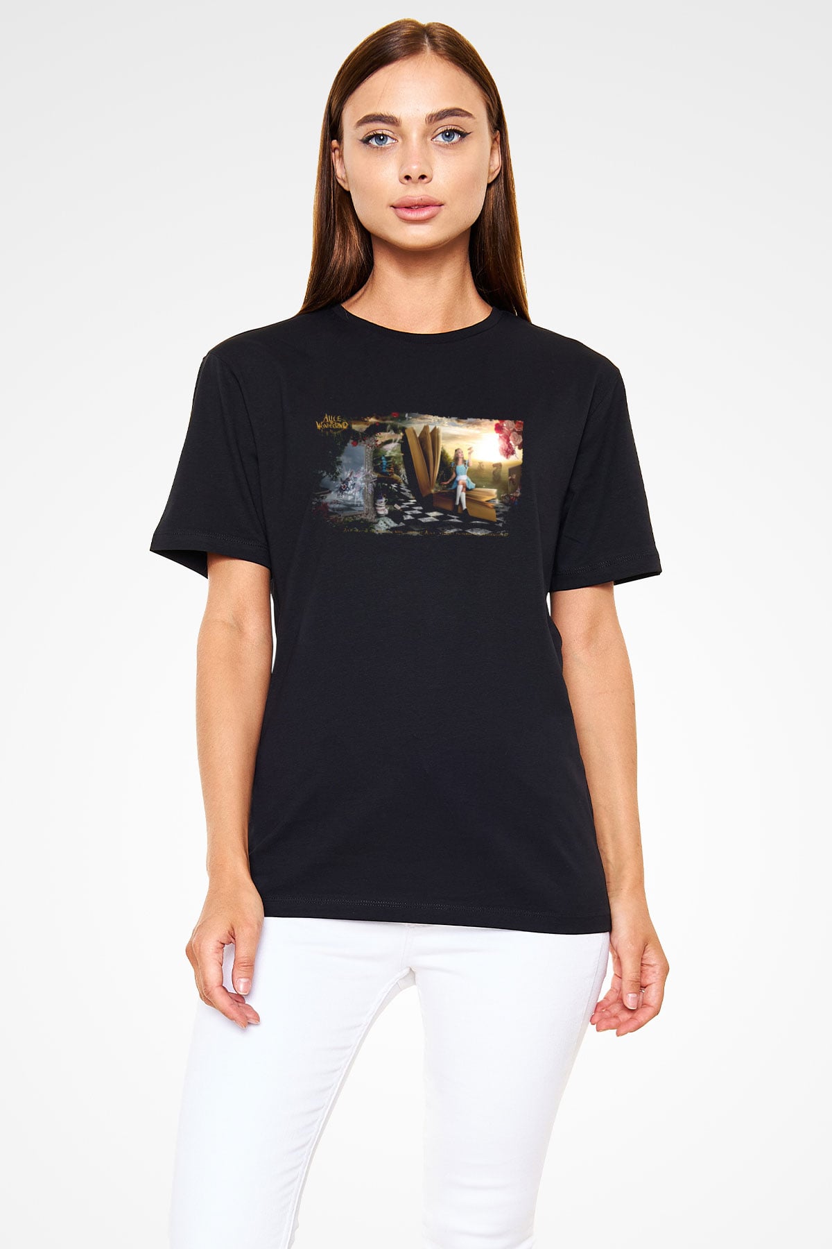 Alis Harikalar Diyarında Baskılı Siyah Tshirt