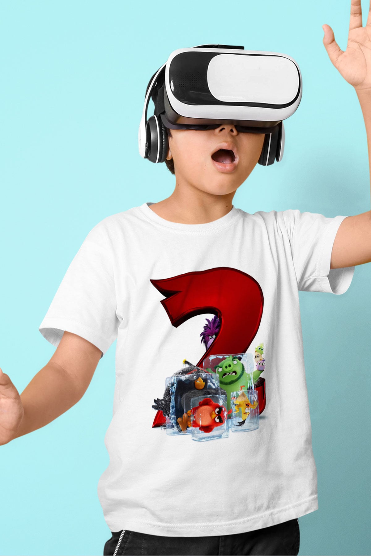 Unisex Angry Birds Baskılı Beyaz Çocuk Tshirt